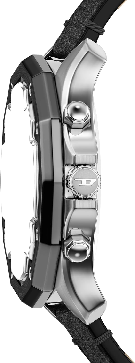 Diesel Stinger Black Sunray Dial and Black Leather Strap 46mm Men's Watch | DZ4710