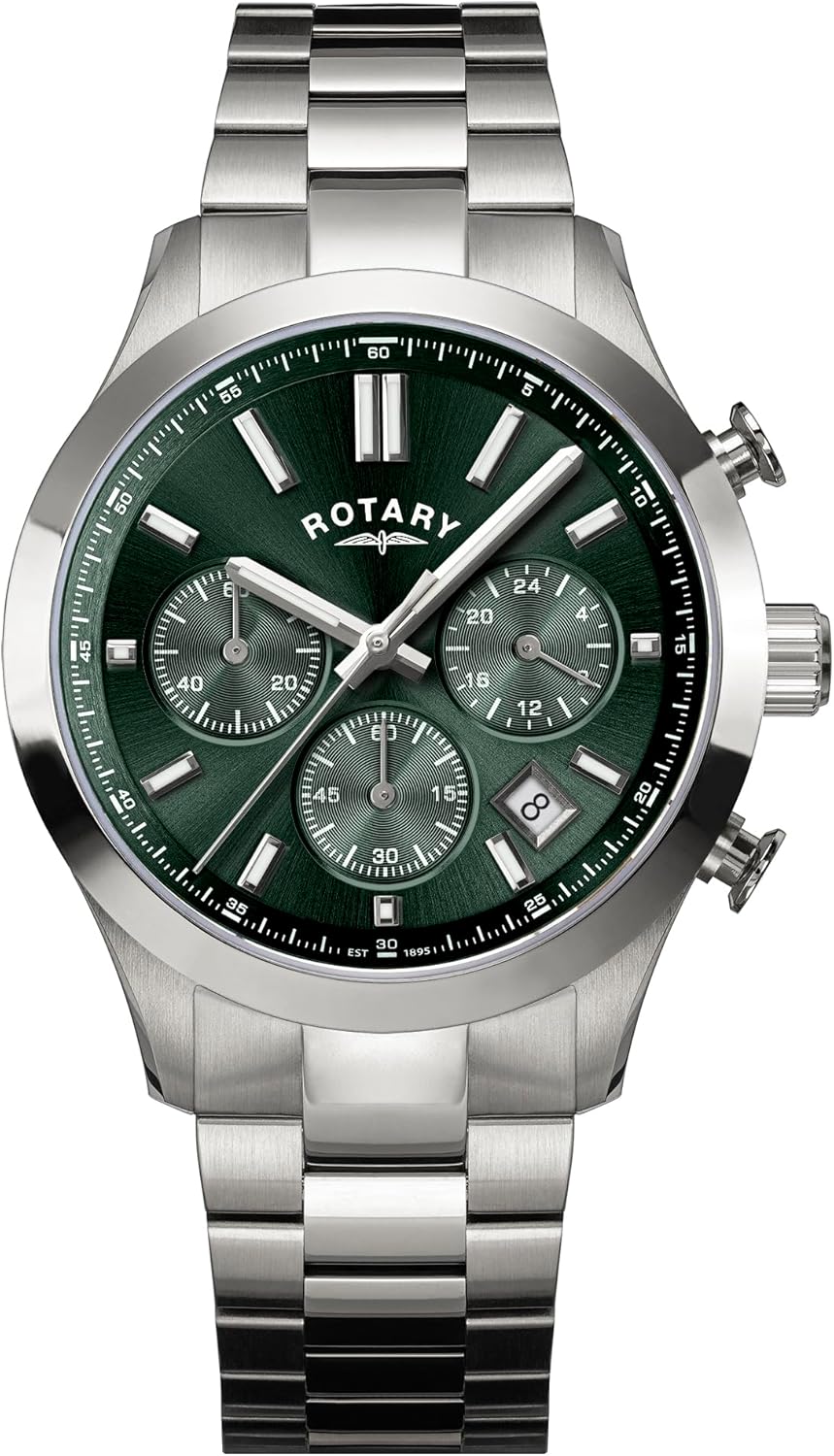Rotary Heritage Gents Green Dial and Steel Bracelet 40mm Men's Watch | RGB10069/24