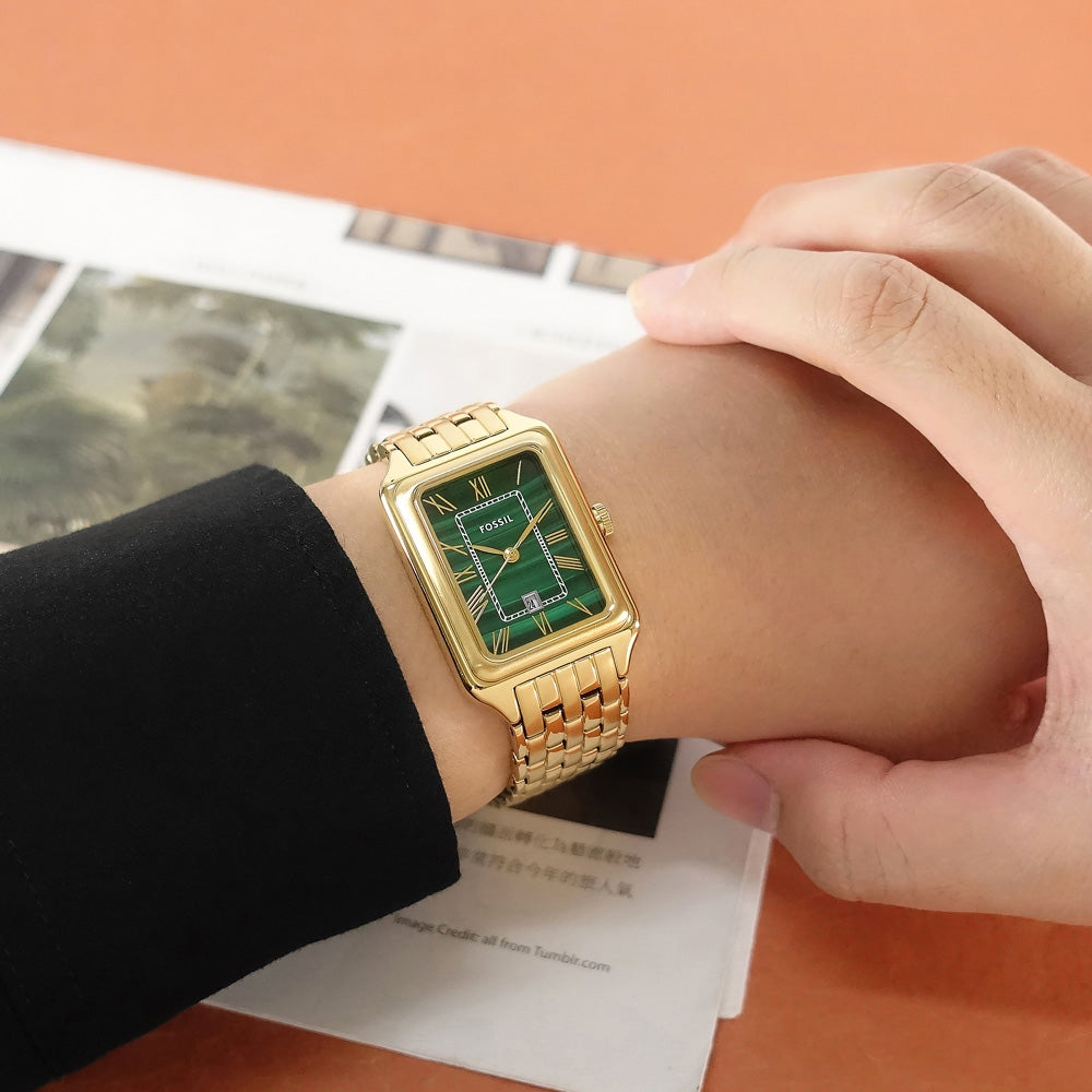 Fossil アナロググリーンダイヤル レディースウォッチ-ES5341ゴールド Relógio feminino Fossil Raquel com três ponteiros e data