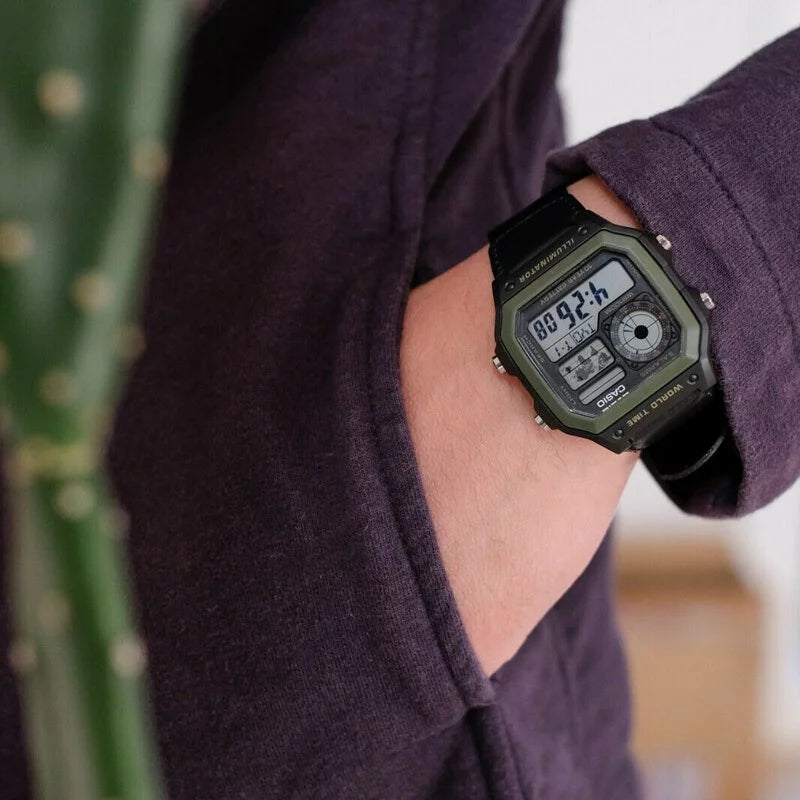 Casio World Time Digital Nylon Belt Youth Watch | AE-1200WHB-1BVDF