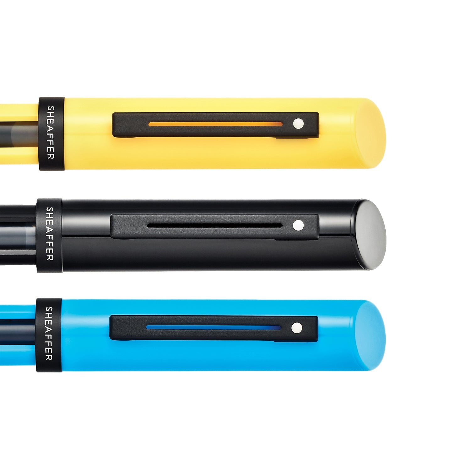 Sheaffer Calligraphy Glossy Black, Blue and Yellow Fountain pens Maxikit in Hangsell - F, M, B nibs