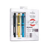 Sheaffer Calligraphy Glossy Black, Blue and Yellow Fountain pens Maxikit in Hangsell - F, M, B nibs