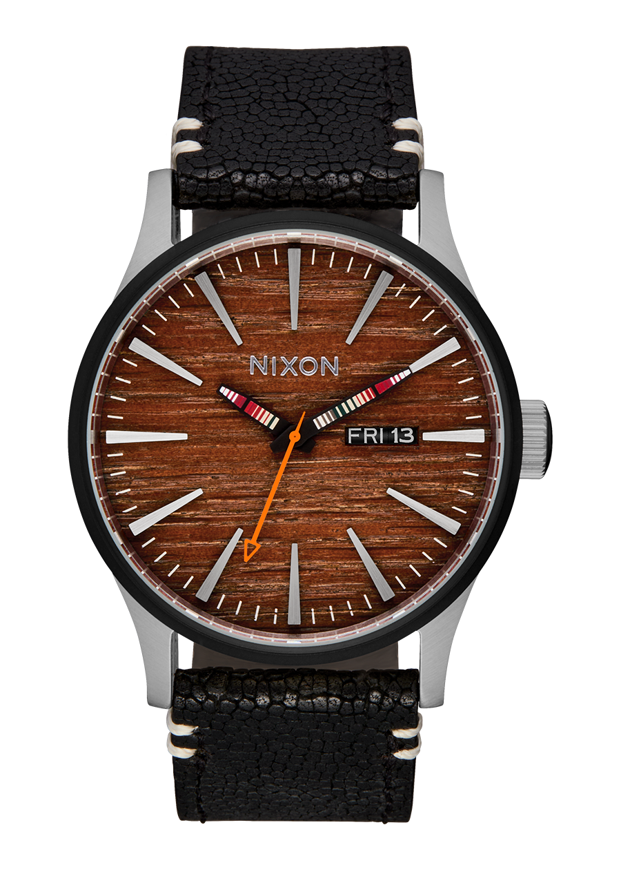 NIXON Sentry Leather - Silver Rosewood Black Men's Watch | A1055342-00