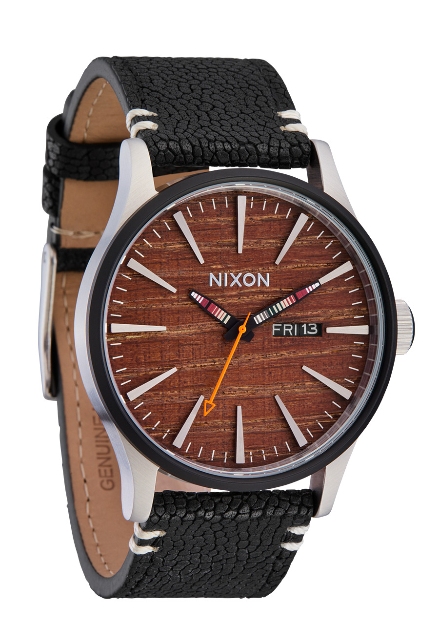 NIXON Sentry Leather - Silver Rosewood Black Men's Watch | A1055342-00