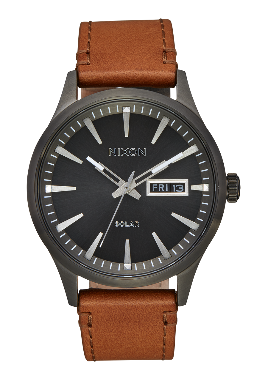 NIXON Sentry Solar Leather - Gunmetal Unisex Watch | A1347131-00