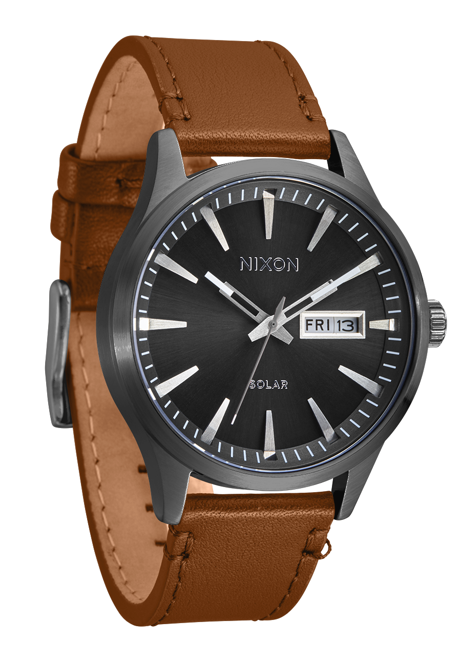 NIXON Sentry Solar Leather - Gunmetal Unisex Watch | A1347131-00