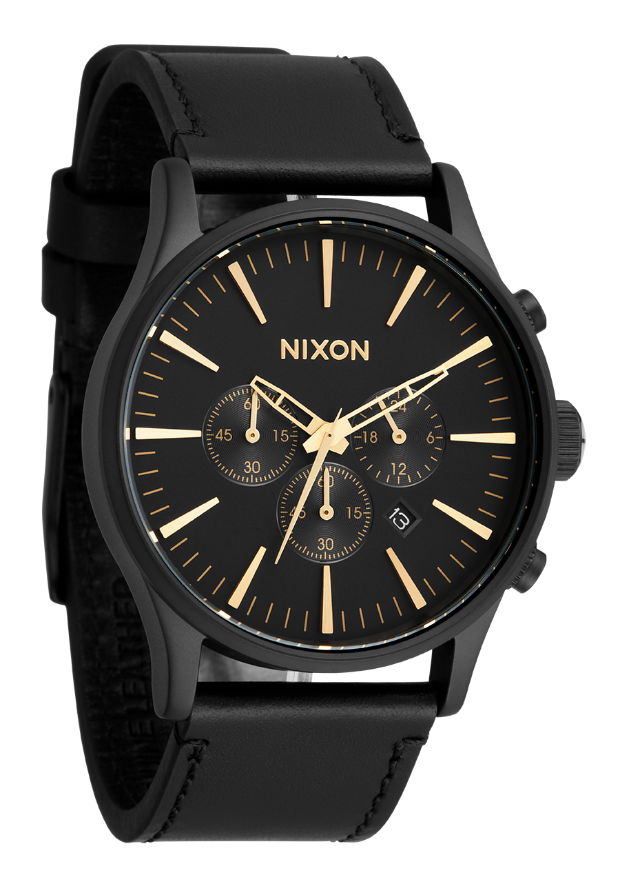NIXON Sentry Chrono Leather - Matte Black  Gold Black Unisex Watch | A13913088-00