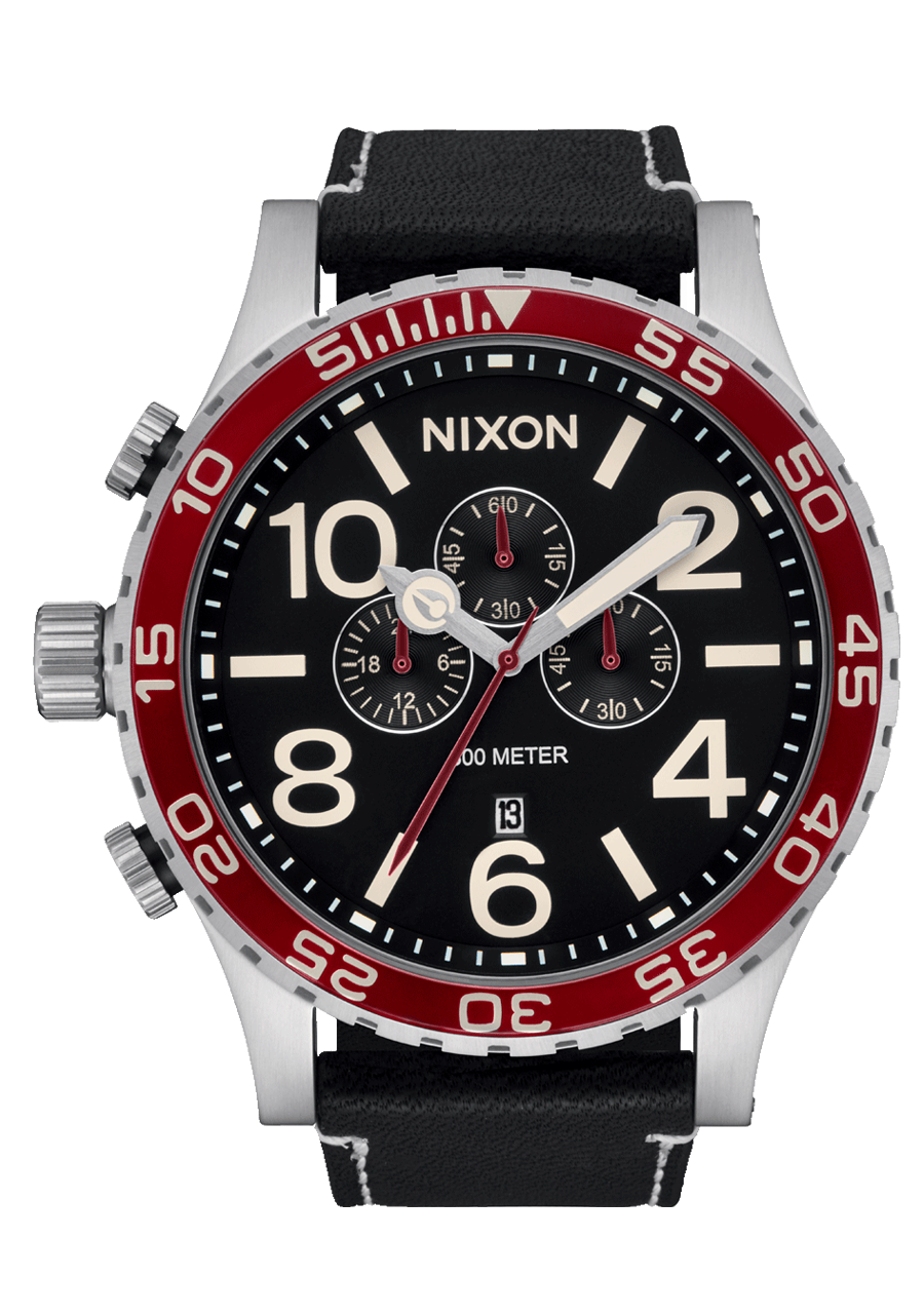 NIXON 51-30 Chrono Leather Silver / Black / Cranberry Men's Watch | A13925199-00