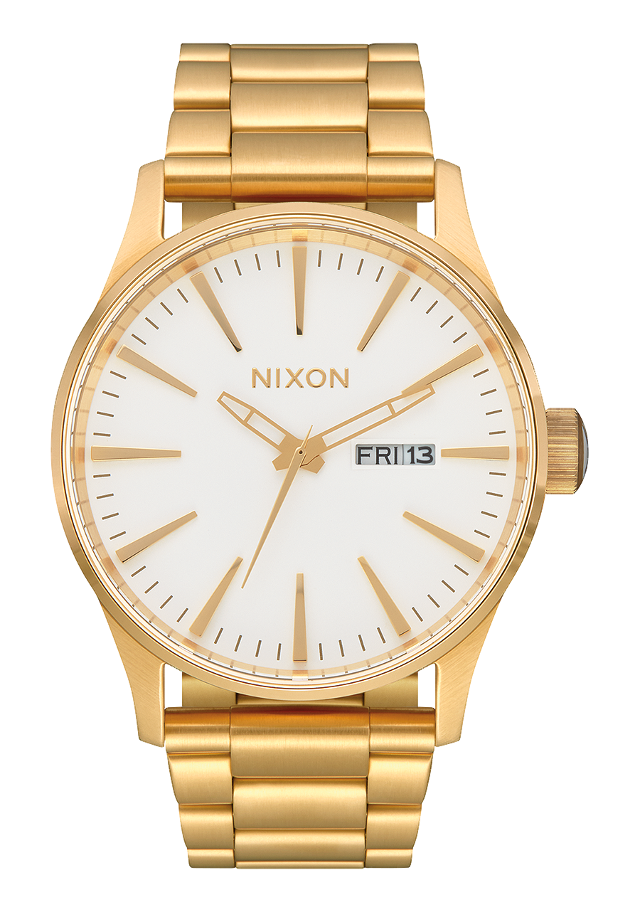 NIXON Sentry Stainless Steel Gold Dial and White Steel Bracelet 36mm Unisex Watch