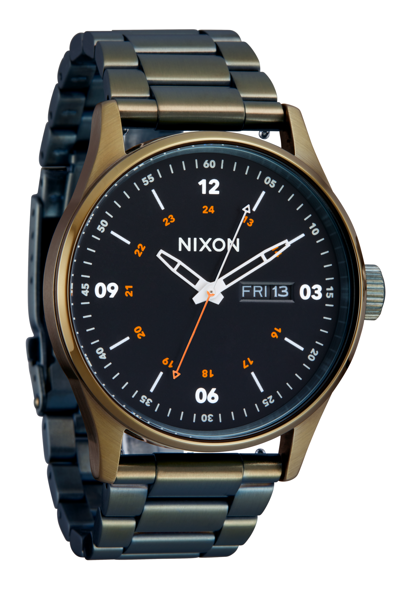 NIXON Sentry Stainless Steel Dark Olive Dial and Black Steel Bracelet 36mm Unisex Watch - view 2