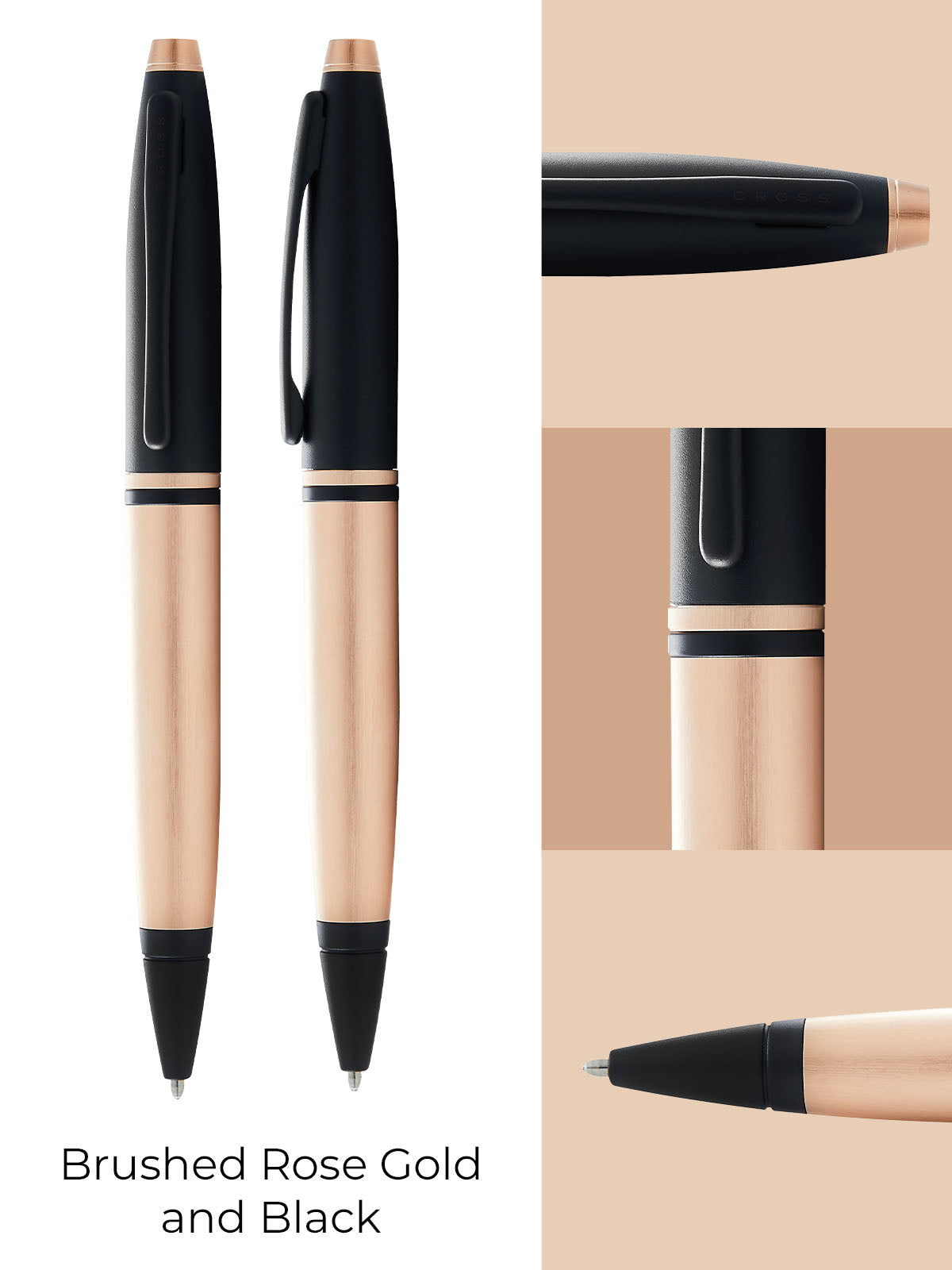 CROSS Calais Brushed Rose Gold Plate and Black Lacquer Ballpoint Pen | AT0112-27
