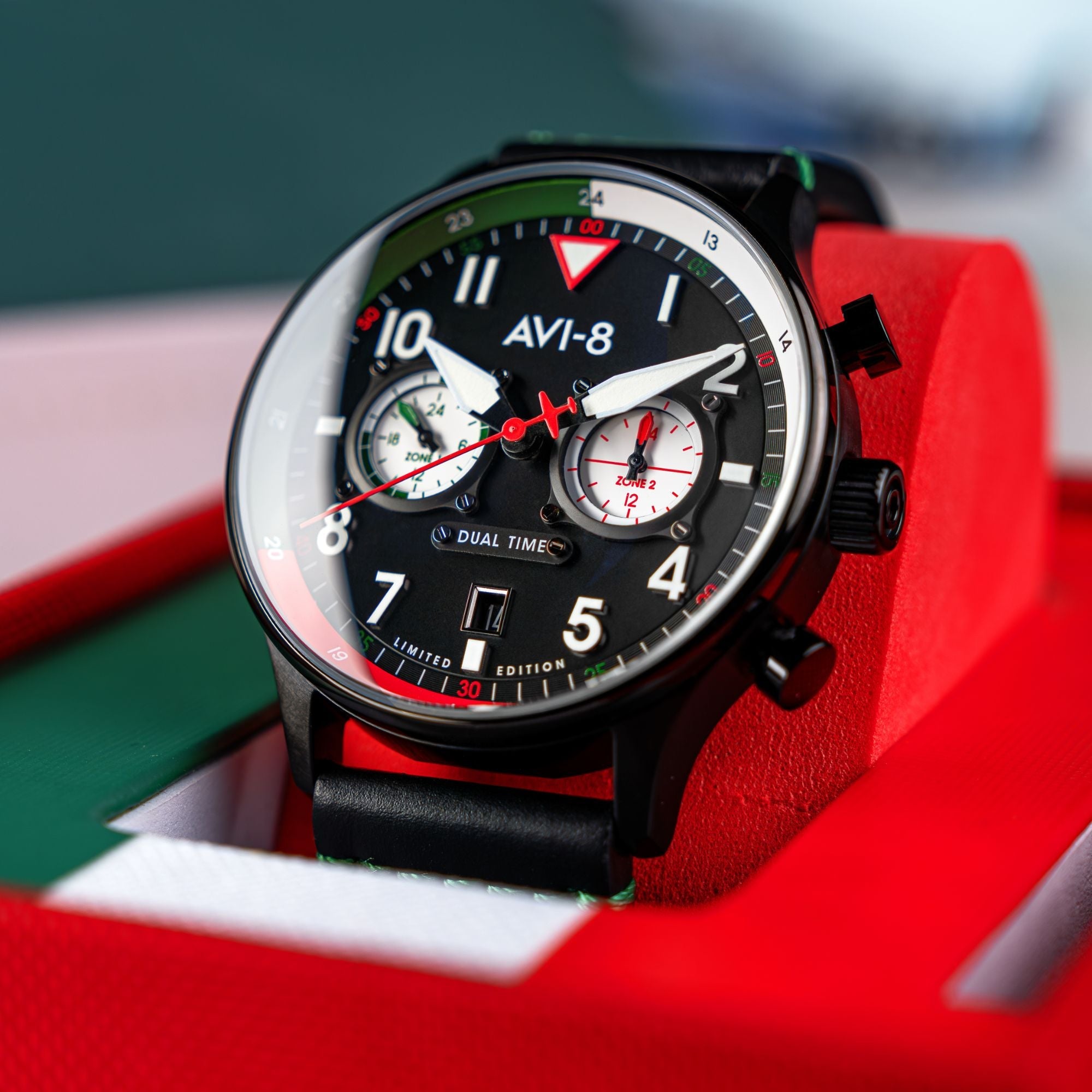 AVI-8 Carey Dual Time Mexico Limited Edition Tri Color Black