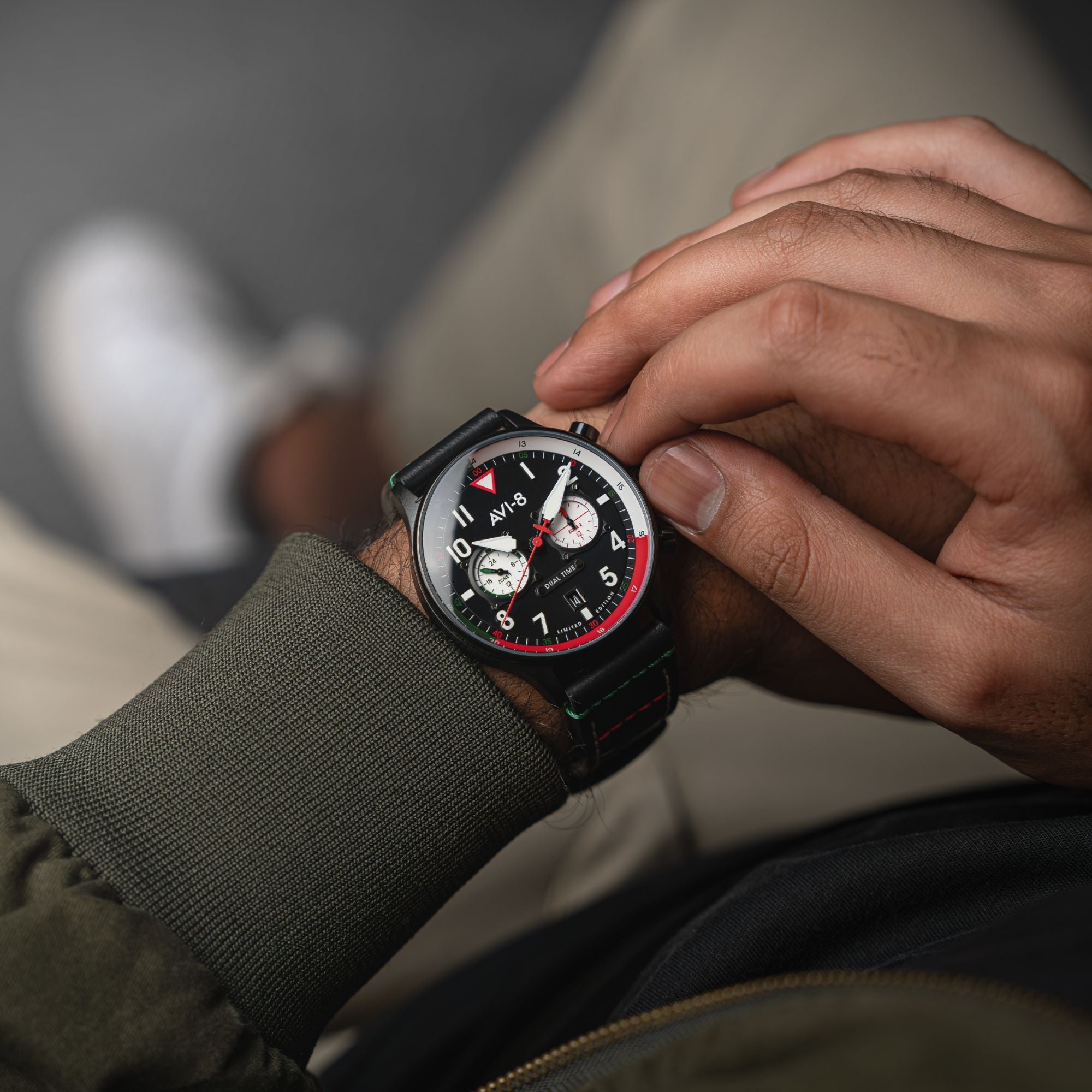 AVI-8 Carey Dual Time Mexico Limited Edition Tri Color Black