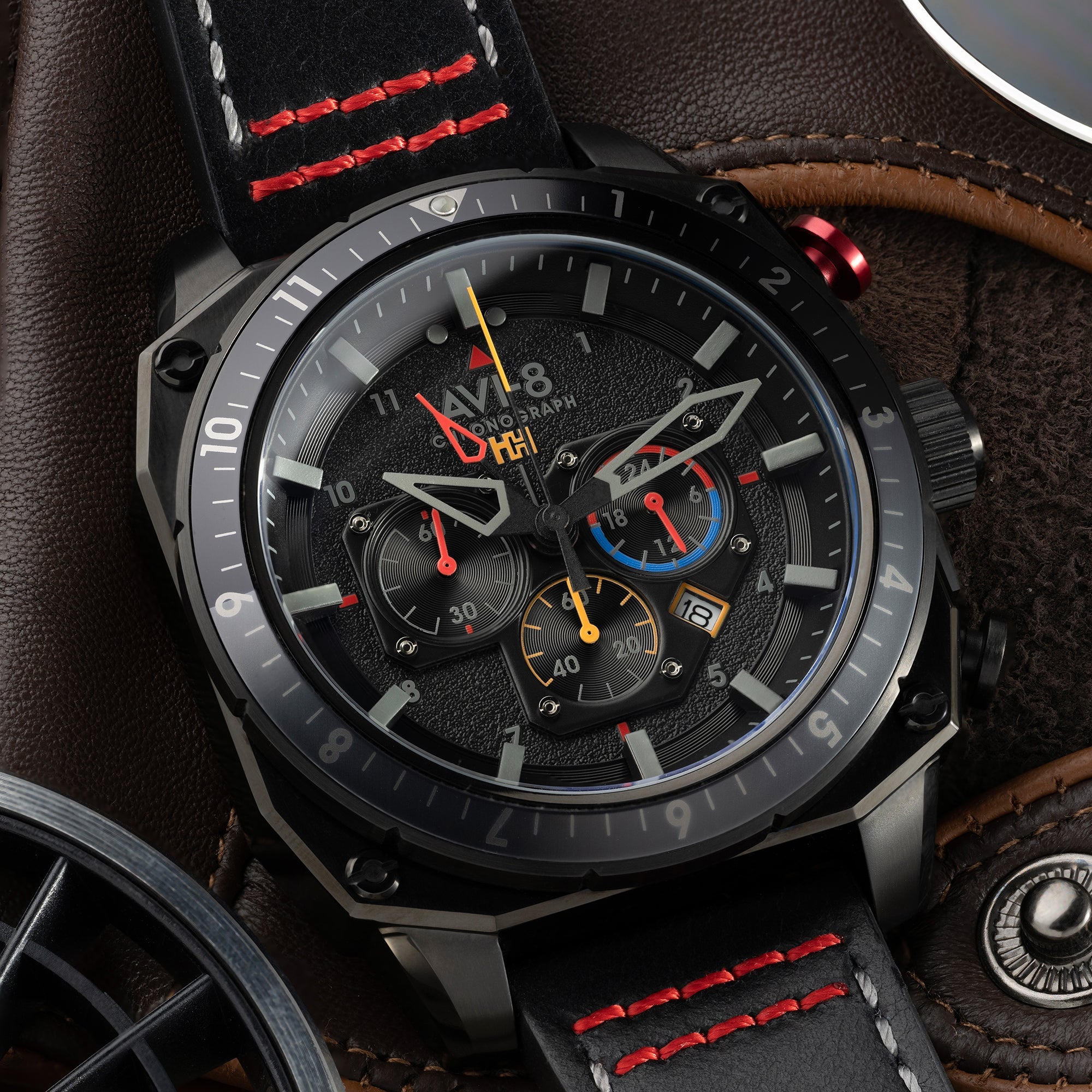 AVI-8 Hawker Hunter Atlas Dual Time Chronograph Black Ops Av 4100 04
