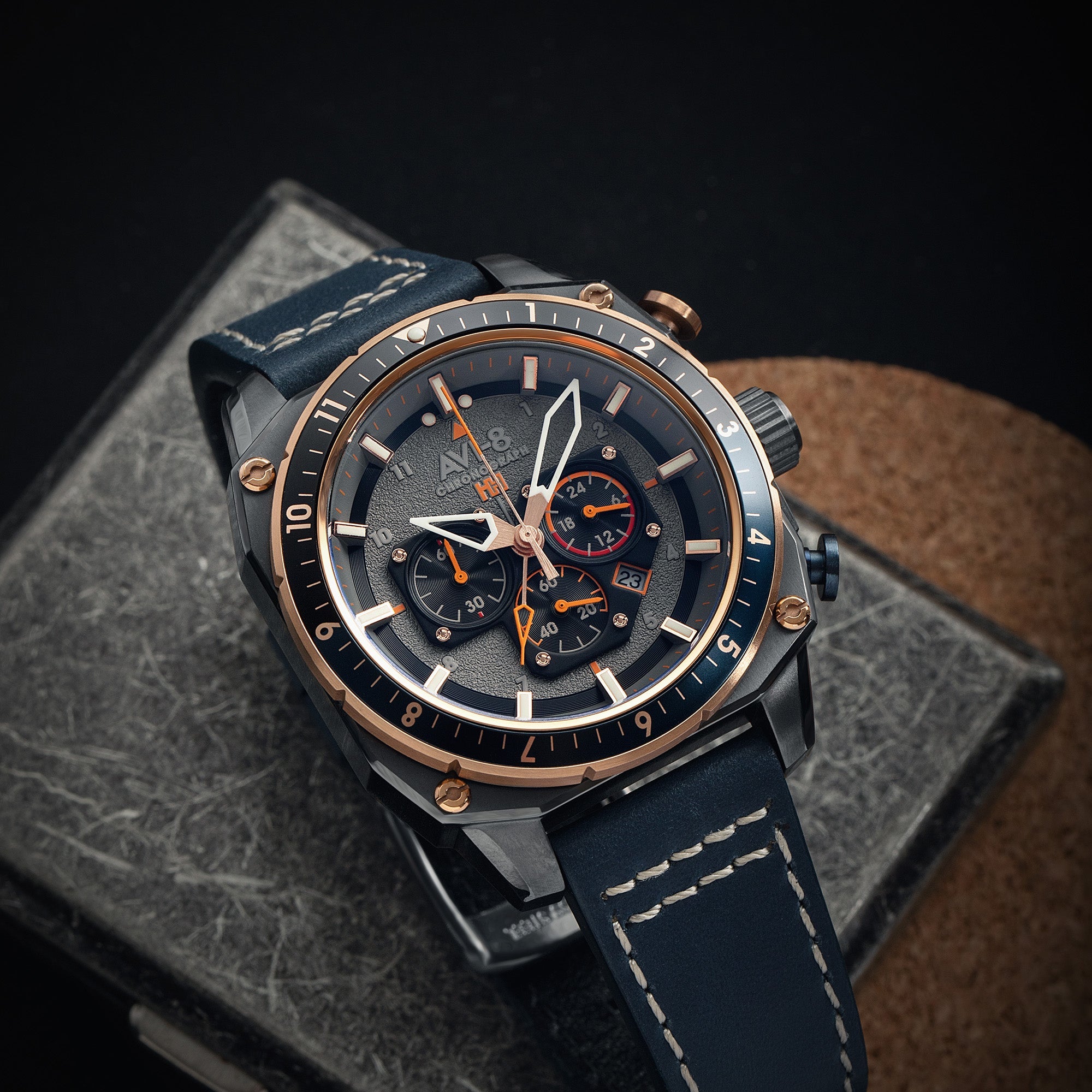 AVI-8 Hawker Hunter Atlas Dual Time Chronograph Charcoal Grey Av 4100 07