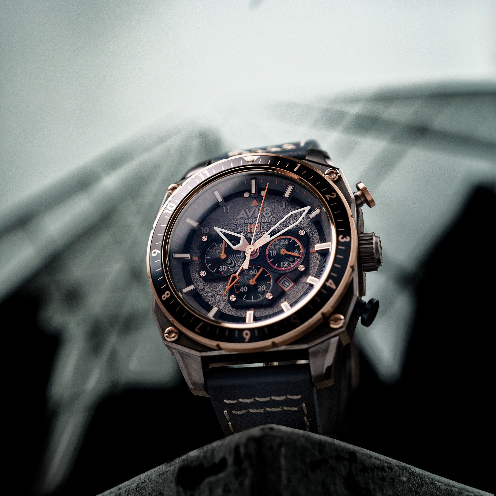 AVI-8 Hawker Hunter Atlas Dual Time Chronograph Charcoal Grey Av 4100 07