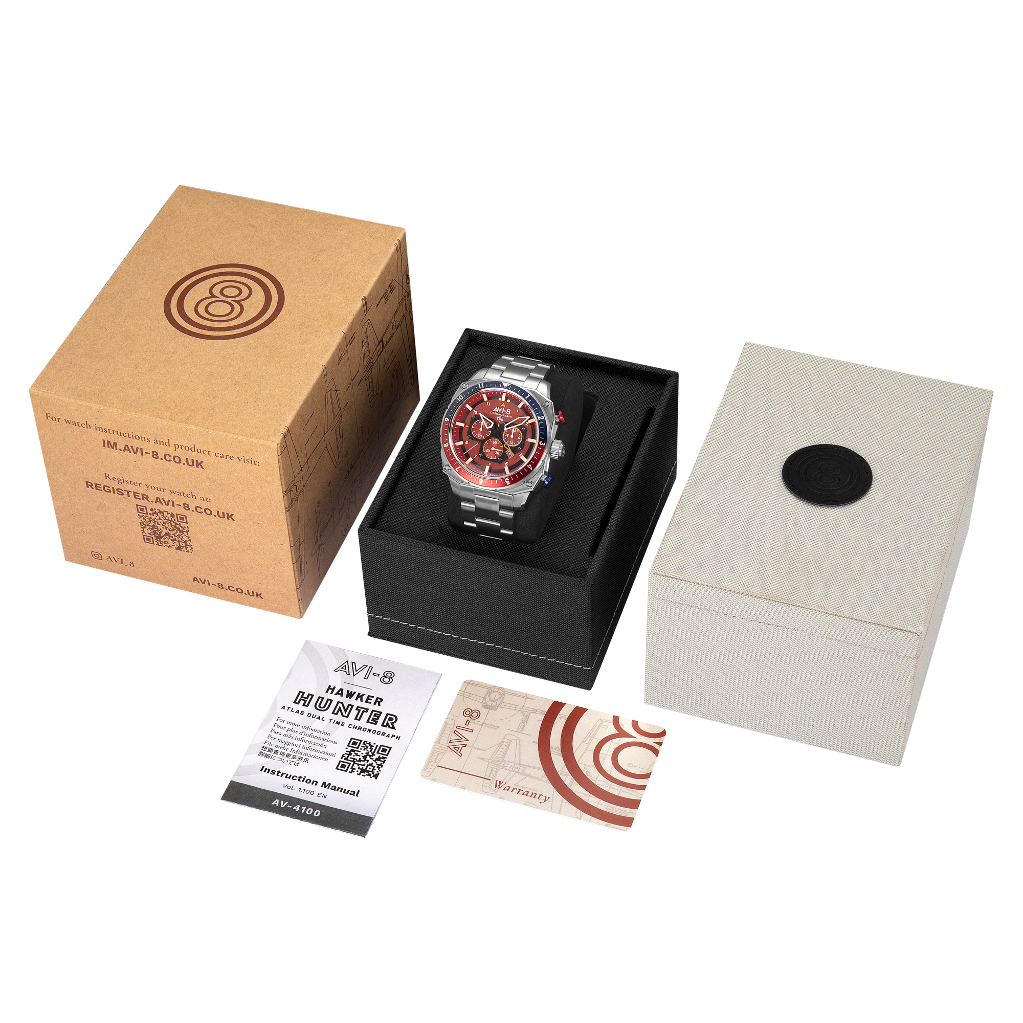 AVI-8 Hawker Hunter Atlas Dual Time Chronograph Crimson Red Av 4100 22