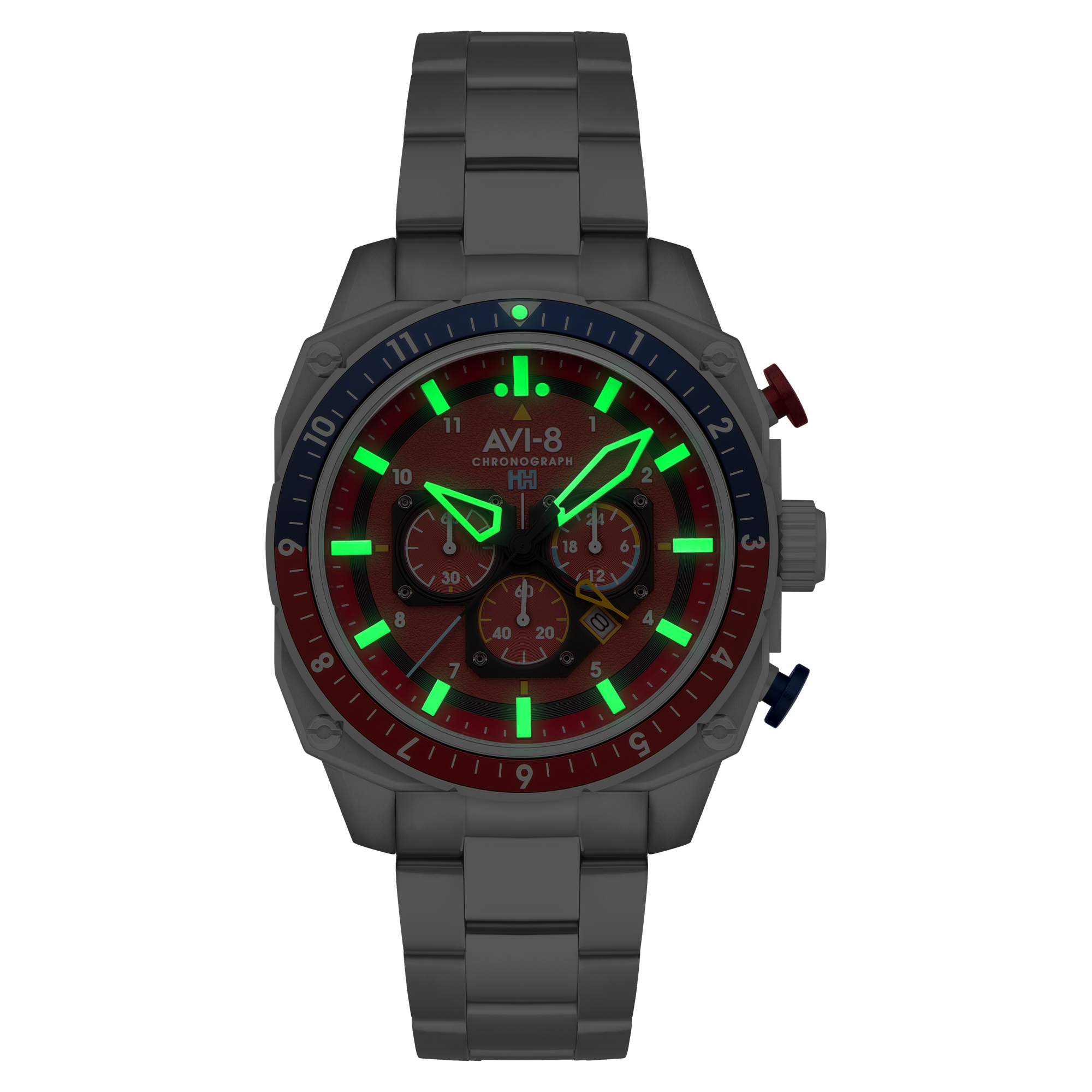 AVI-8 Hawker Hunter Atlas Dual Time Chronograph Crimson Red Av 4100 22