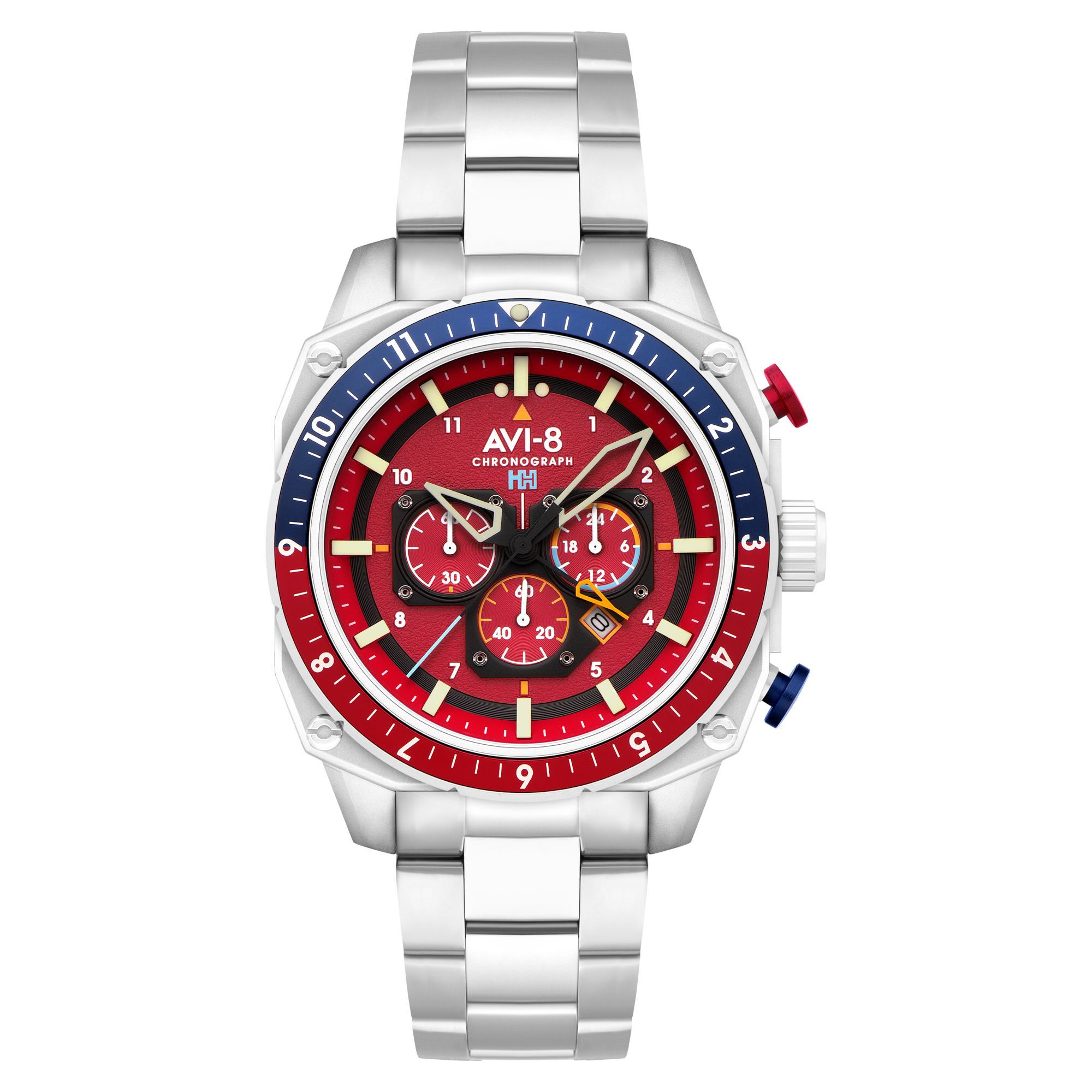 AVI-8 Hawker Hunter Atlas Dual Time Chronograph Crimson Red Av 4100 22