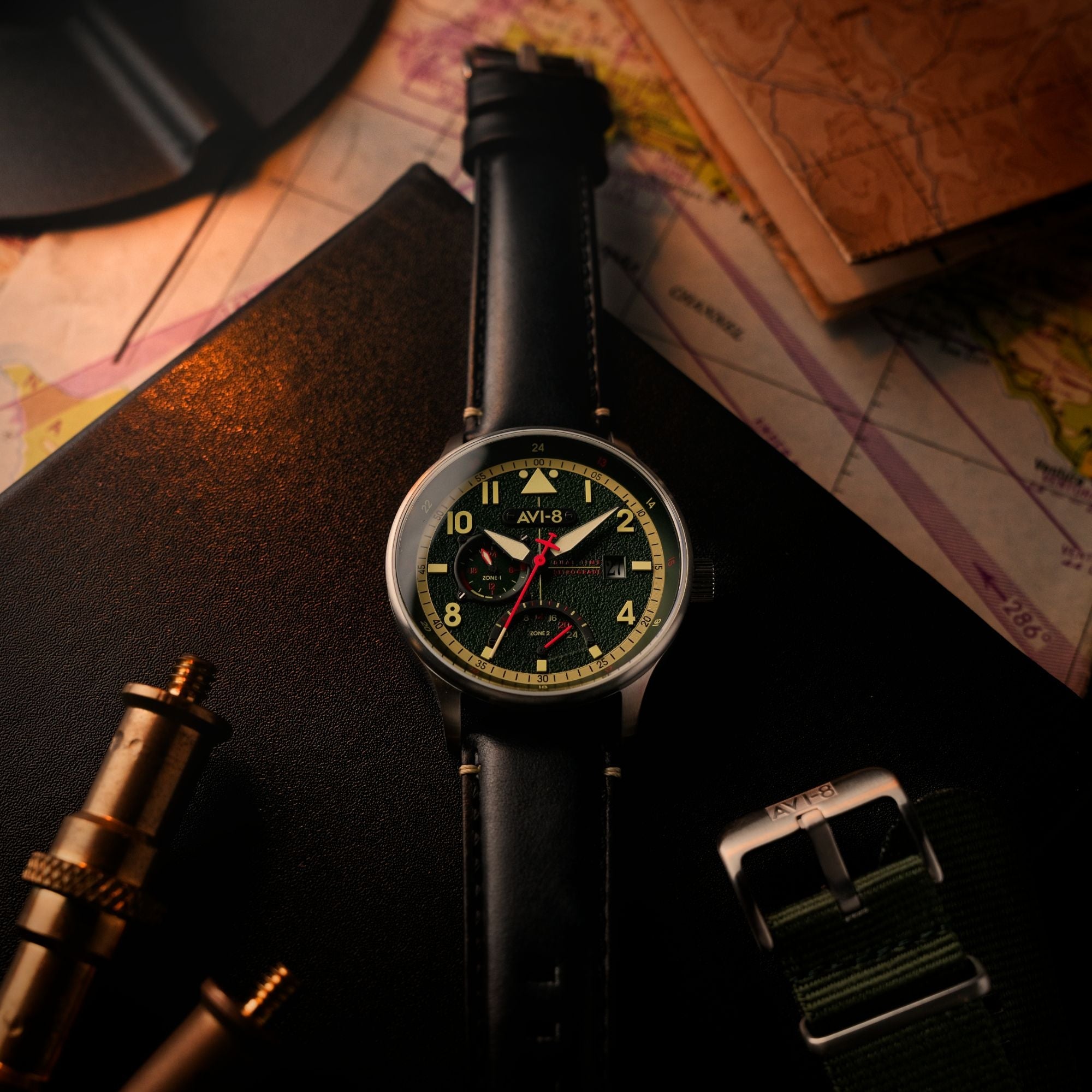 AVI-8 Mckellar Dual Time Gothic Green