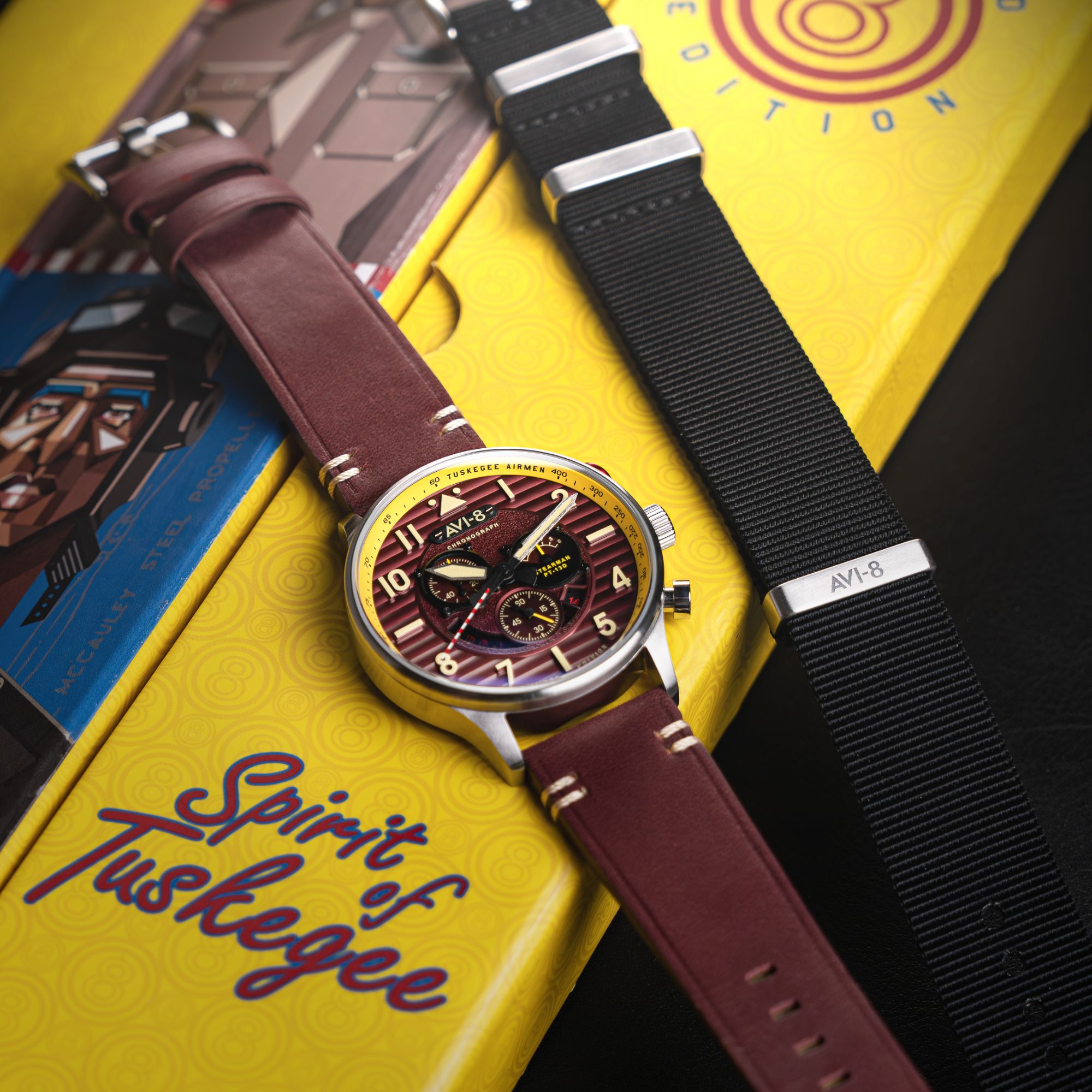 AVI-8 Flyboy Spirit Of Tuskegee Chronograph Limited Edition Brown Av 4109 02