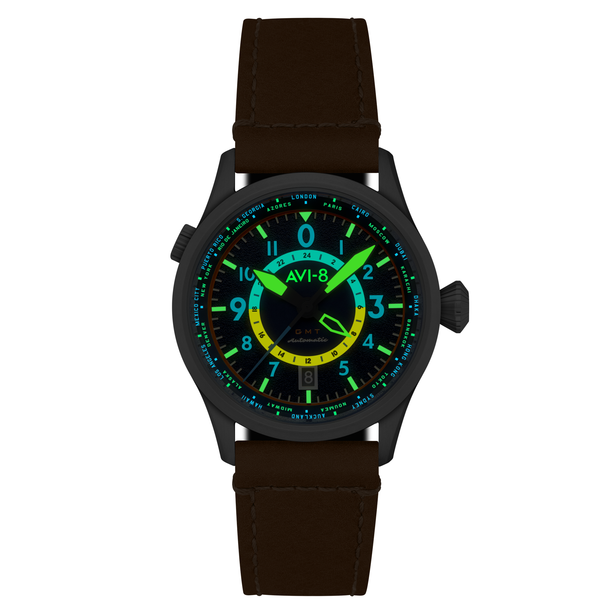 AVI-8 Flyboy Wingman Worldtimer Gmt Automatic Atlantic Blue Av 4120 01