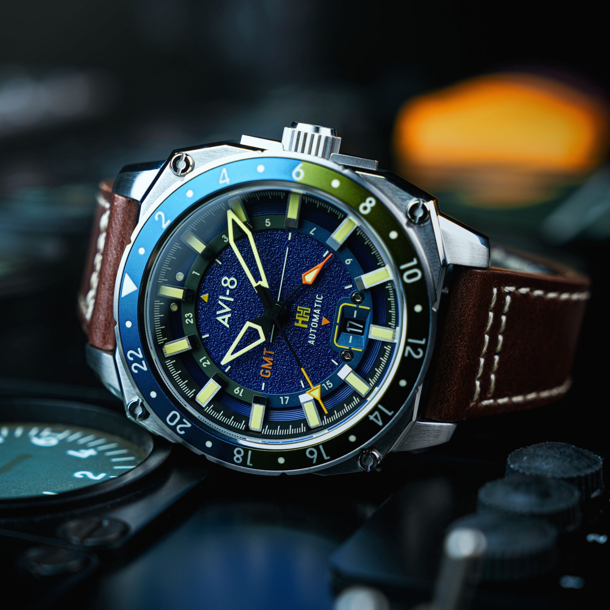 AVI-8 Hawker Hunter Atlas Gmt Automatic Earth Blue Av 4122 02