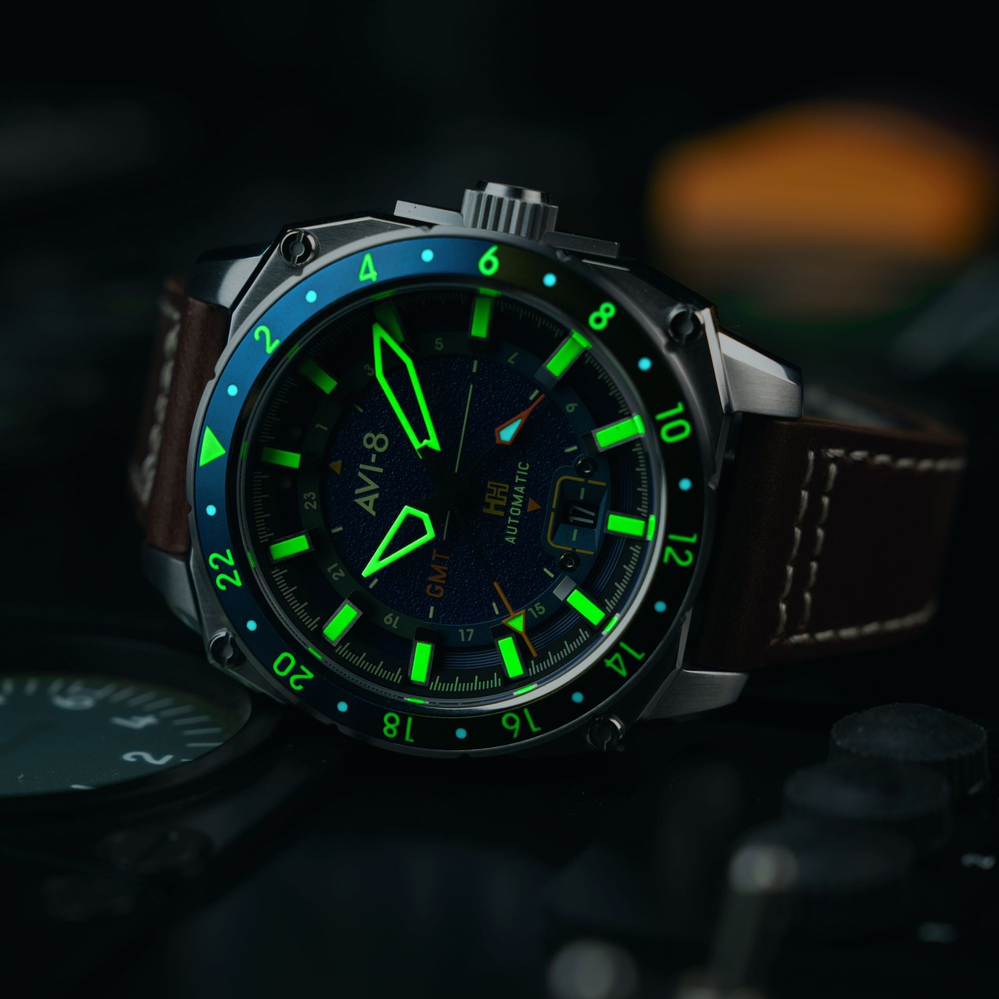 AVI-8 Hawker Hunter Atlas Gmt Automatic Earth Blue Av 4122 02