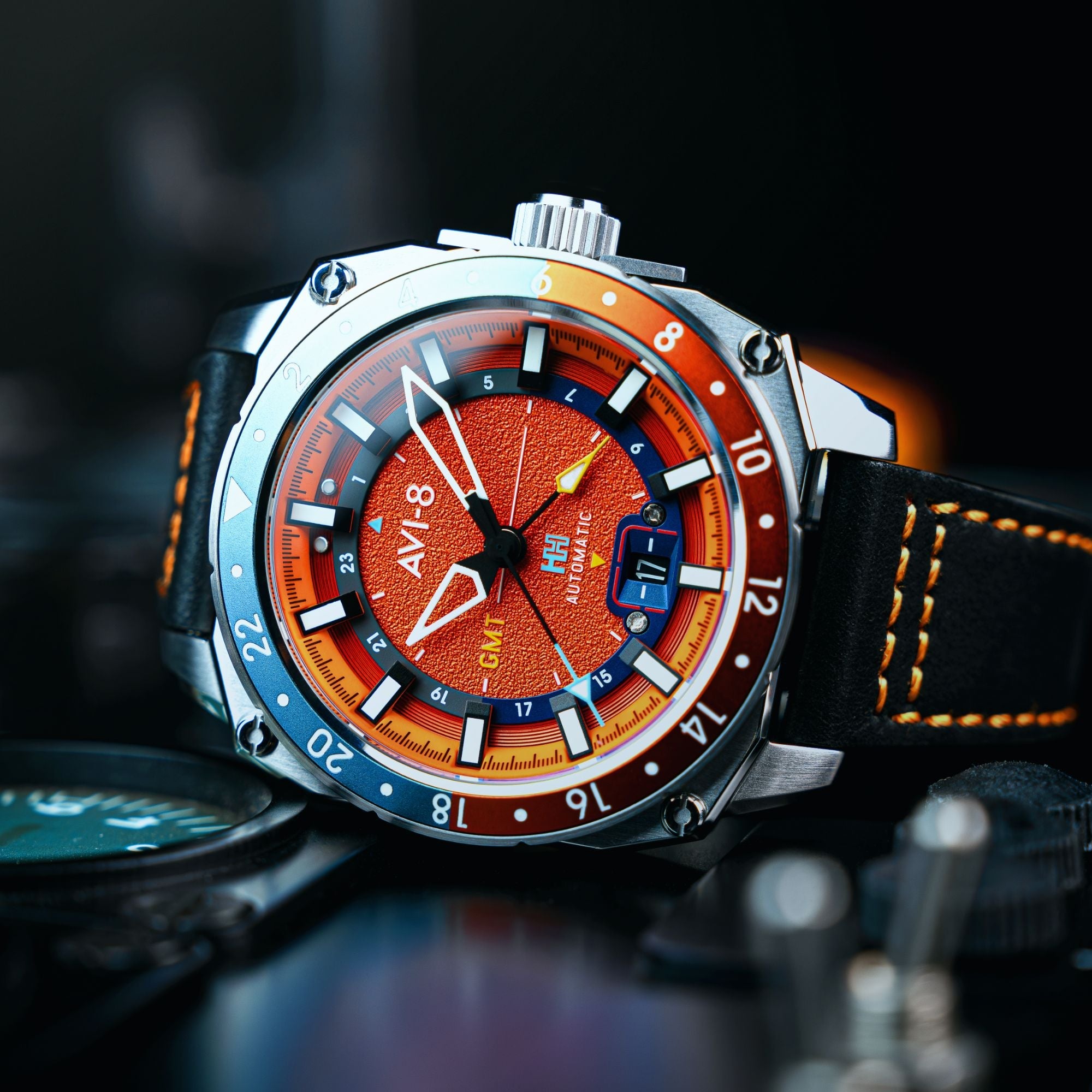AVI-8 Atlas Gmt Automatic Orangish Red