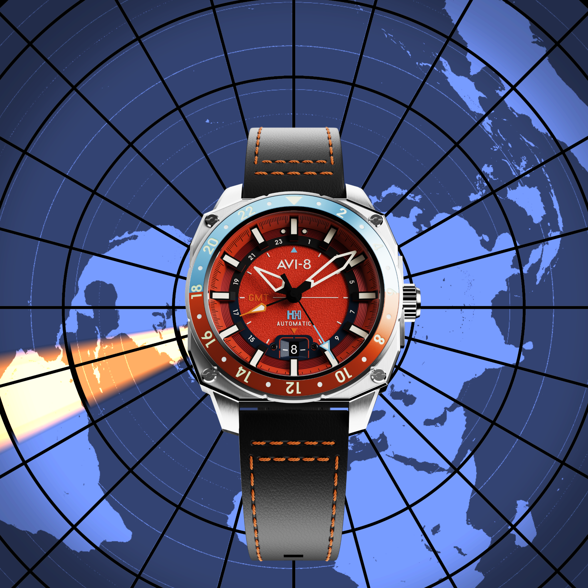 AVI-8 Atlas Gmt Automatic Orangish Red