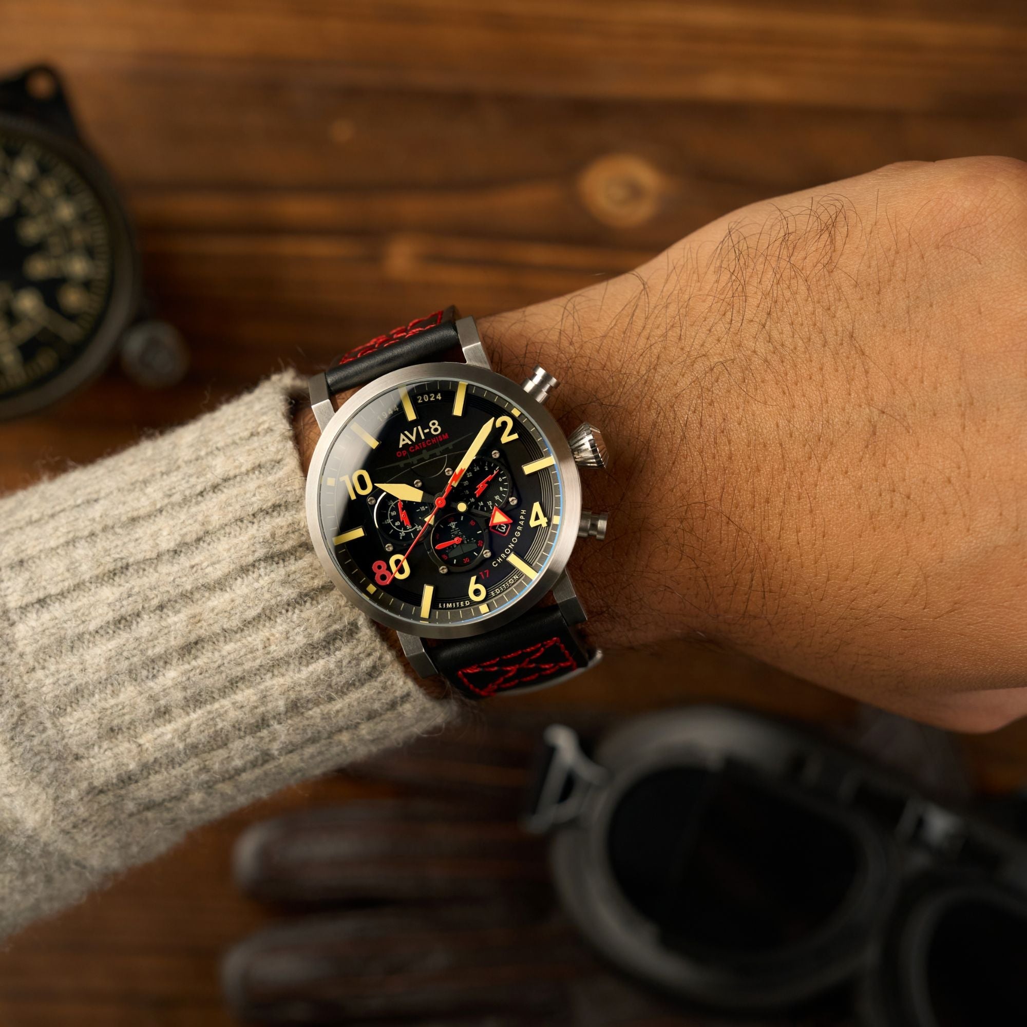 AVI-8 Dambuster Operation Catechism 80Th Dual Time Chronograph Limited Edition Bomber Black Av 4124 01