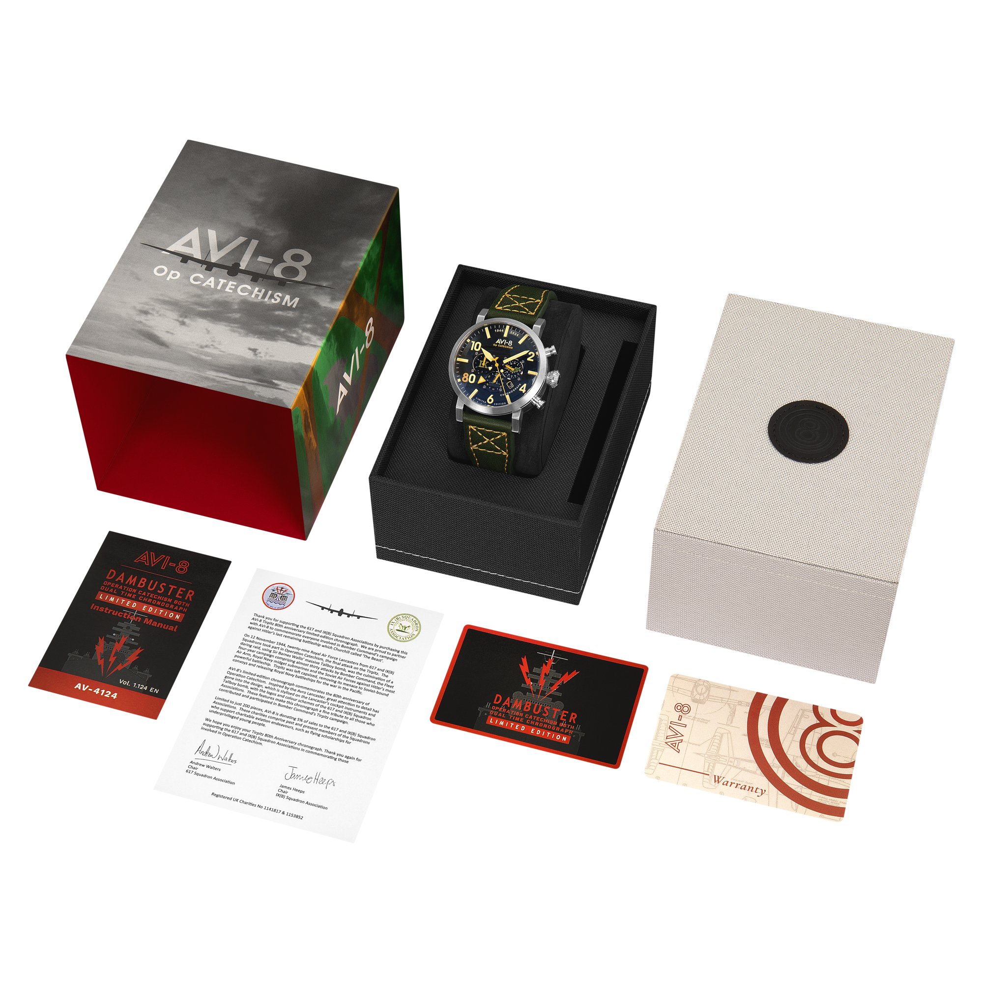 AVI-8 Dambuster Operation Catechism 80Th Dual Time Chronograph Limited Edition Bat Green Av 4124 02