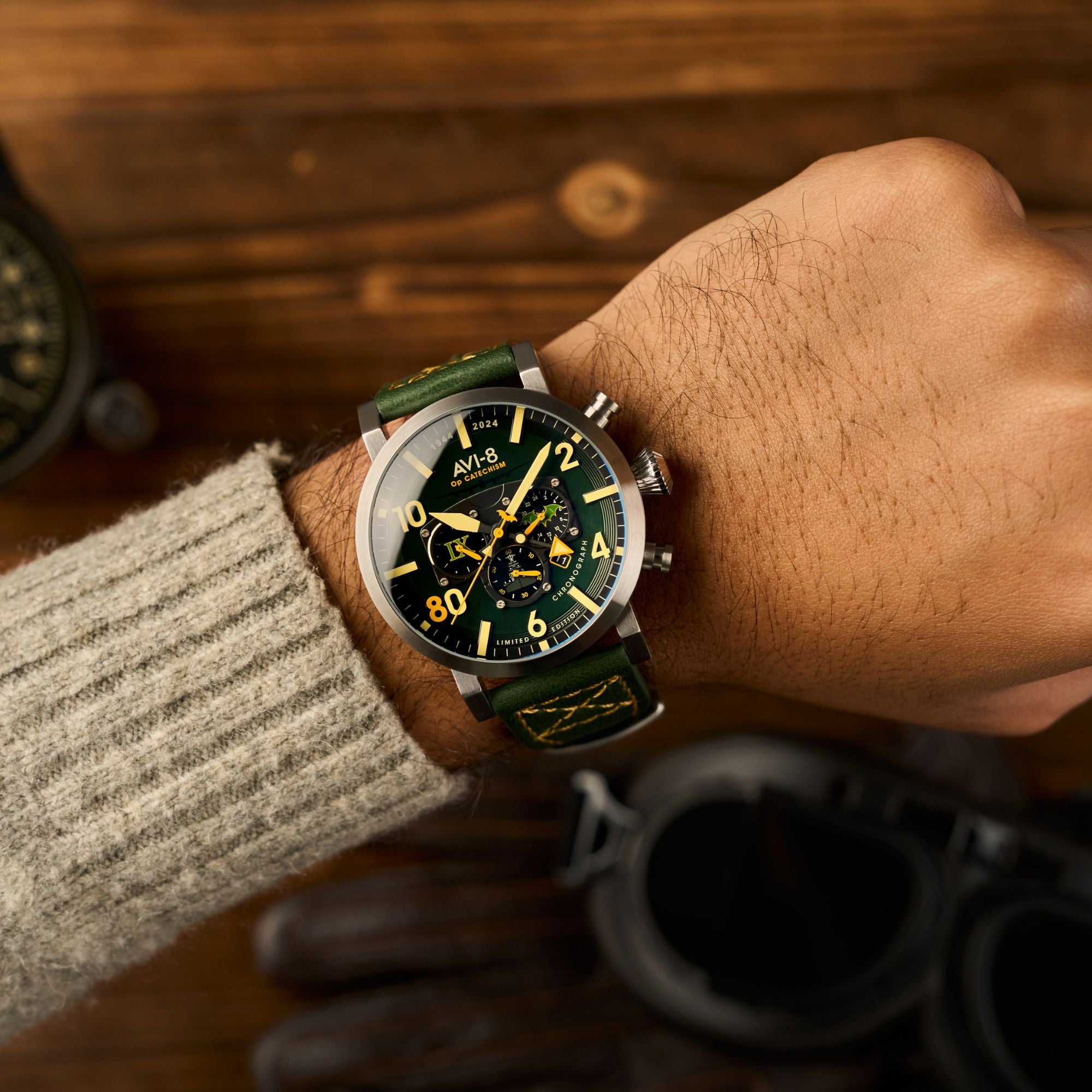 AVI-8 Dambuster Operation Catechism 80Th Dual Time Chronograph Limited Edition Bat Green Av 4124 02