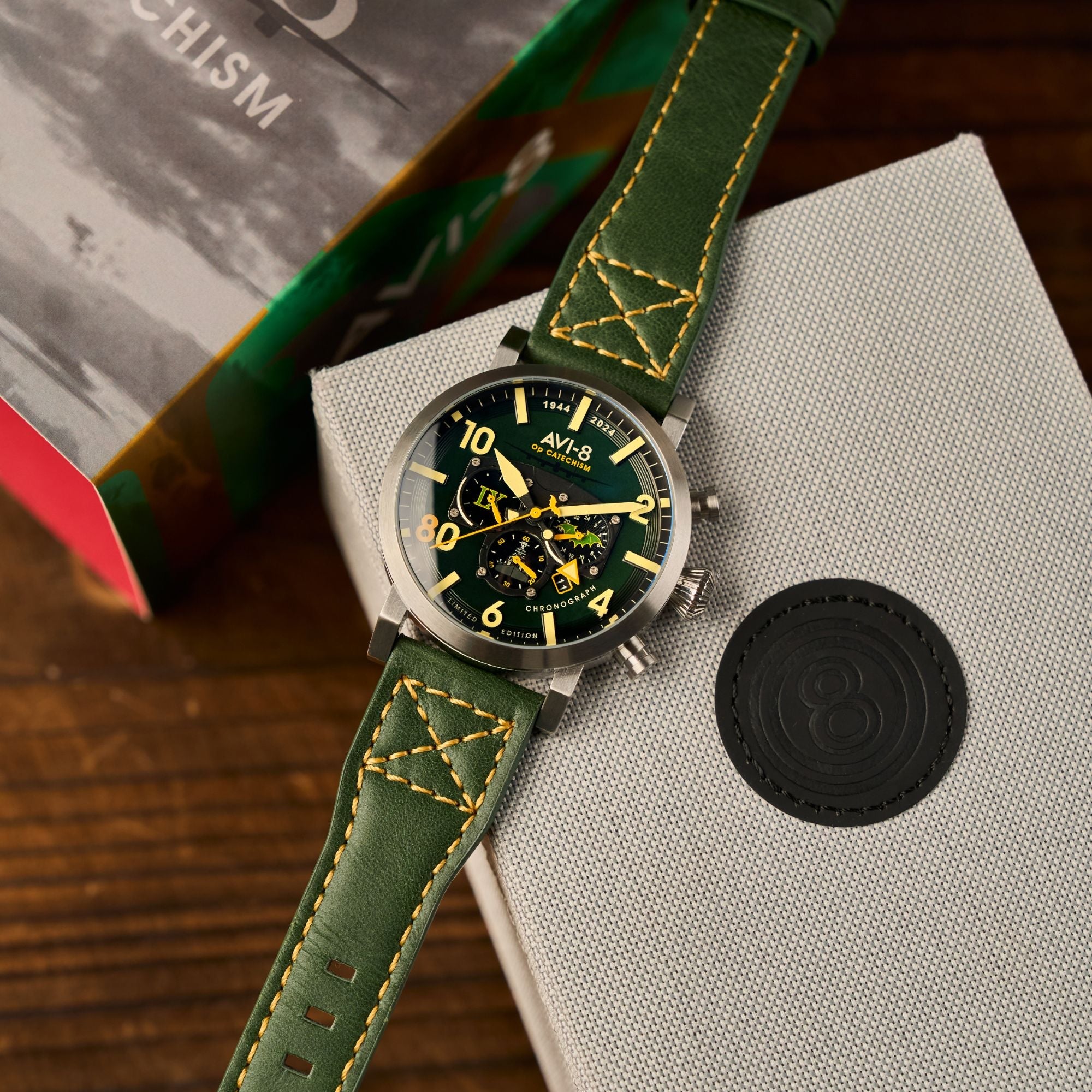 AVI-8 Dambuster Operation Catechism 80Th Dual Time Chronograph Limited Edition Bat Green Av 4124 02