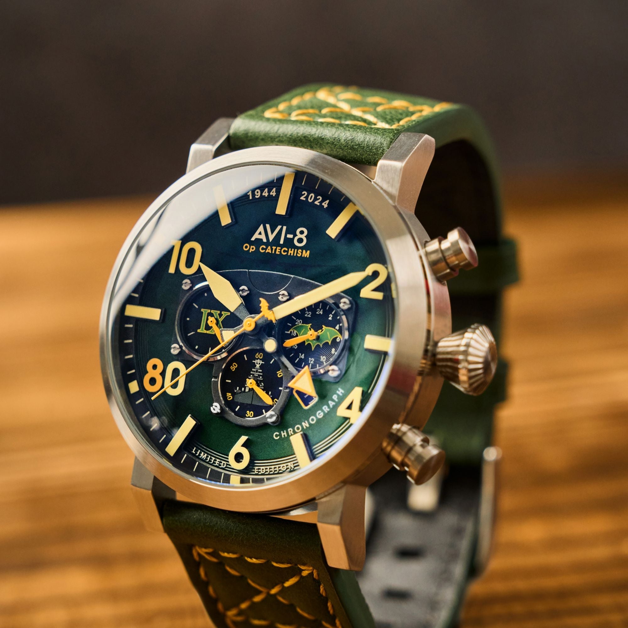 AVI-8 Dambuster Operation Catechism 80Th Dual Time Chronograph Limited Edition Bat Green Av 4124 02