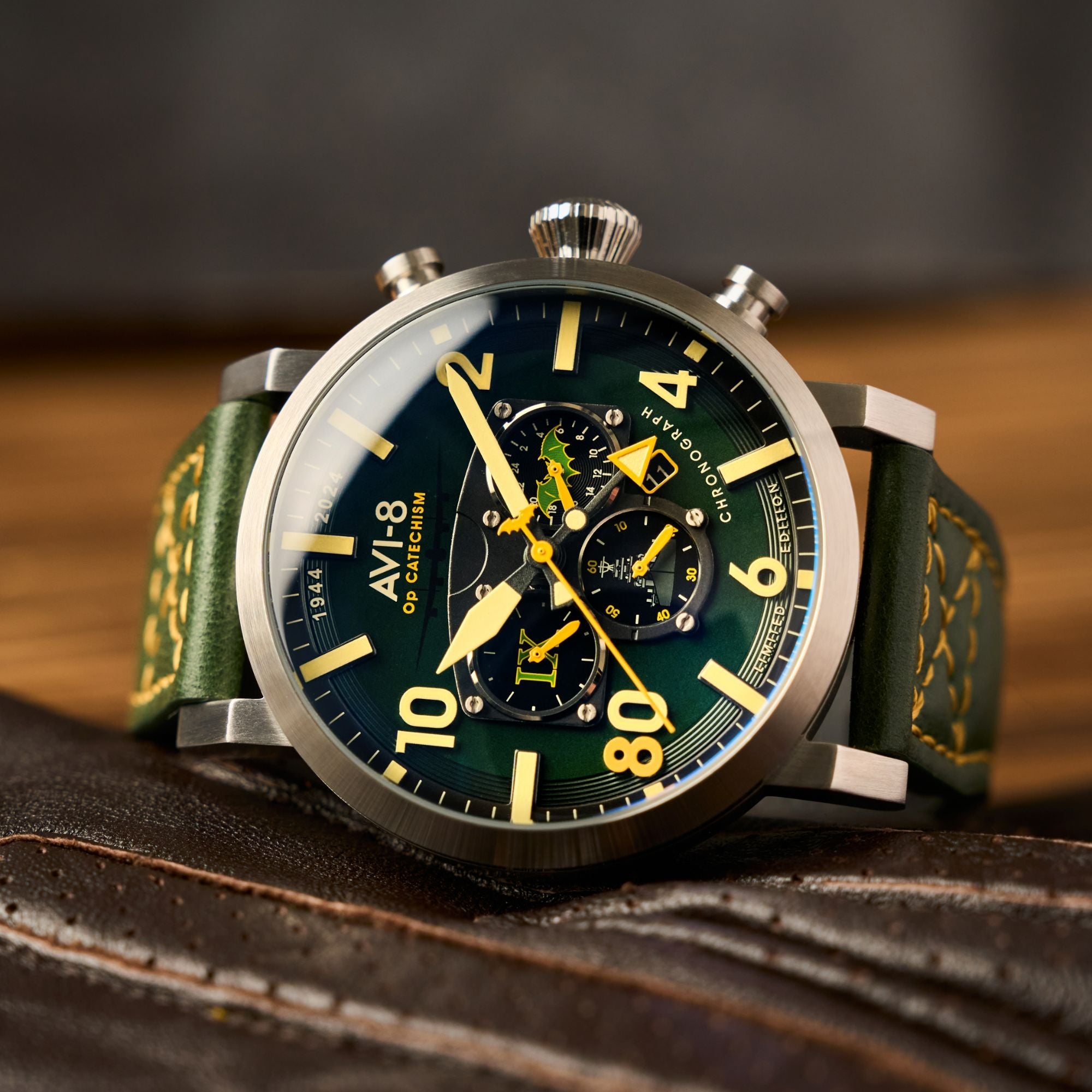 AVI-8 Dambuster Operation Catechism 80Th Dual Time Chronograph Limited Edition Bat Green Av 4124 02
