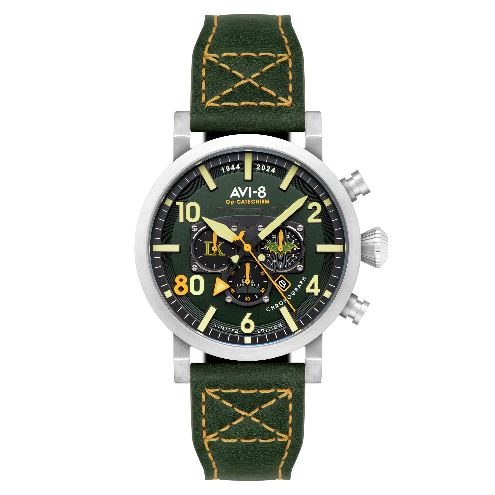 AVI-8 Dambuster Operation Catechism 80Th Dual Time Chronograph Limited Edition Bat Green Av 4124 02