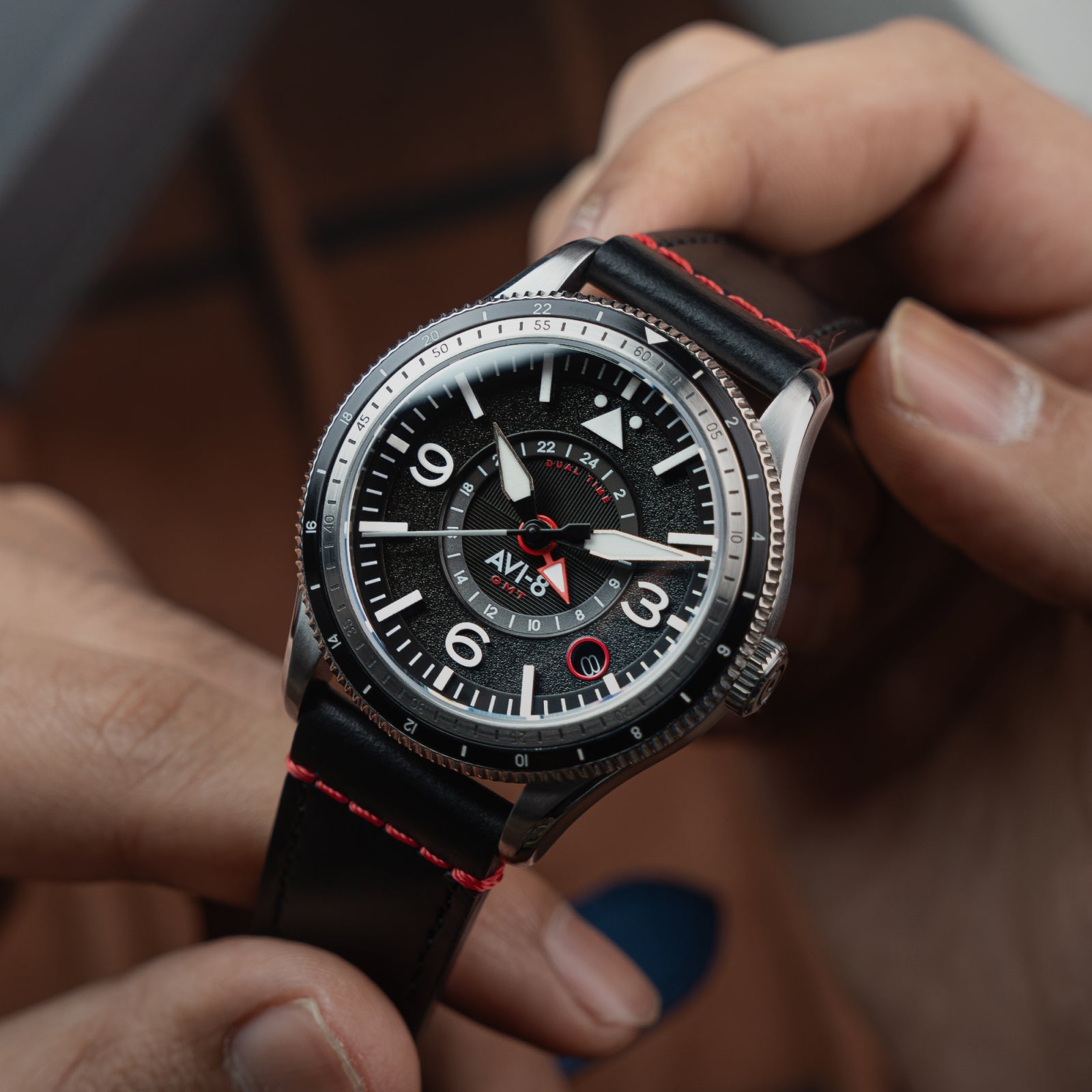 AVI-8 Flyboy Airmaster Gmt Automatic Engine Black Av 4128 01