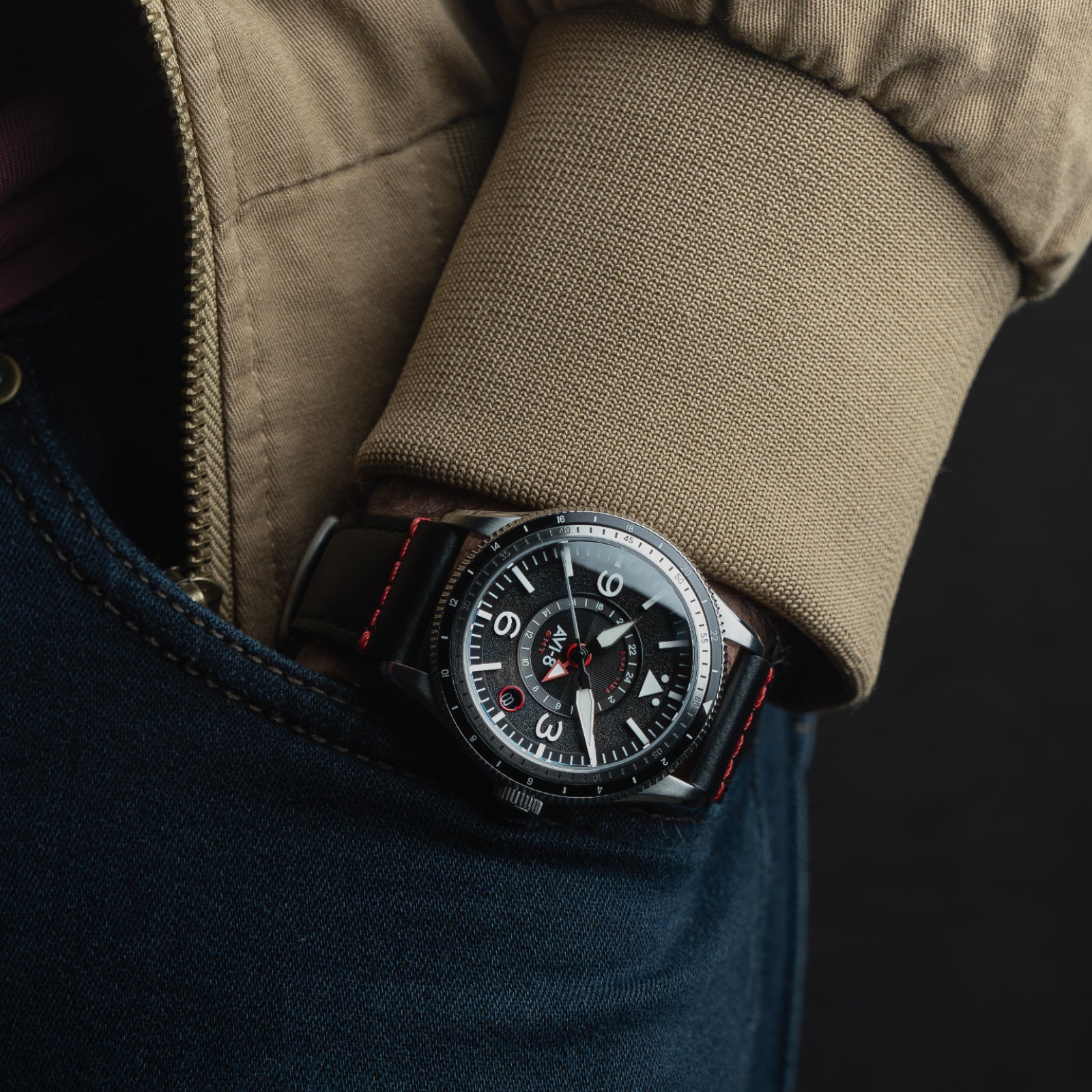 AVI-8 Flyboy Airmaster Gmt Automatic Engine Black Av 4128 01