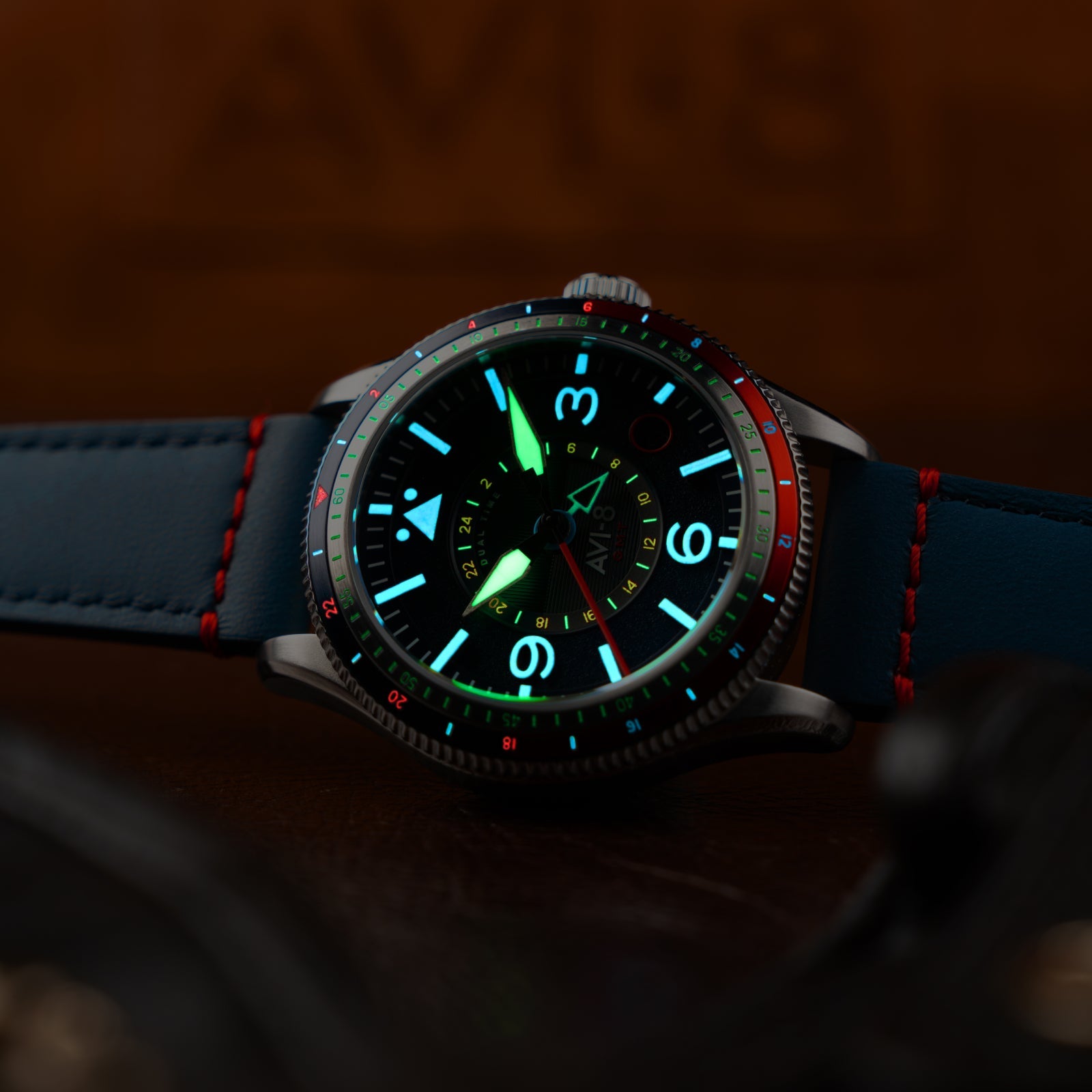 AVI-8 Flyboy Airmaster Gmt Automatic Cockpit Blue Av 4128 04