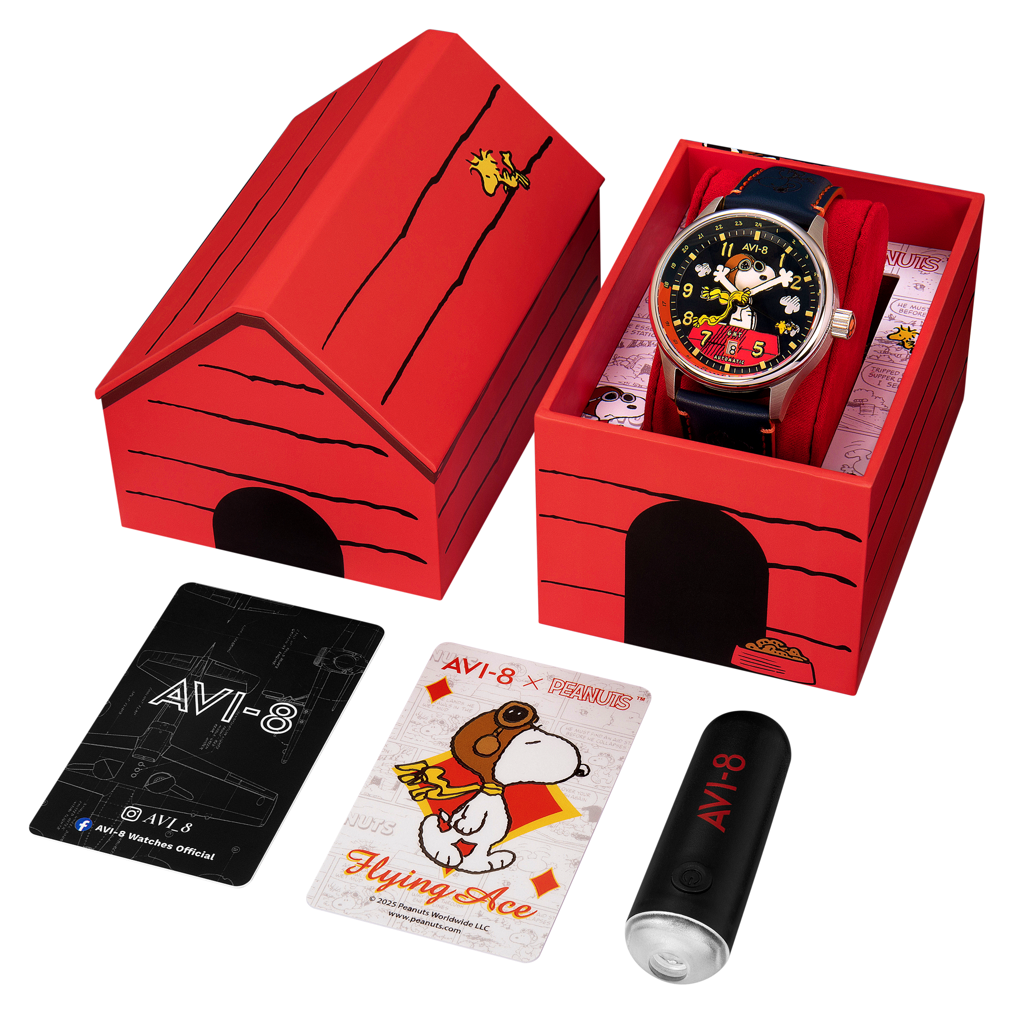 AVI-8 Kent Gmt Automatic Peanuts Snoopy Flying Ace Limited Edition Sketchbook Blue