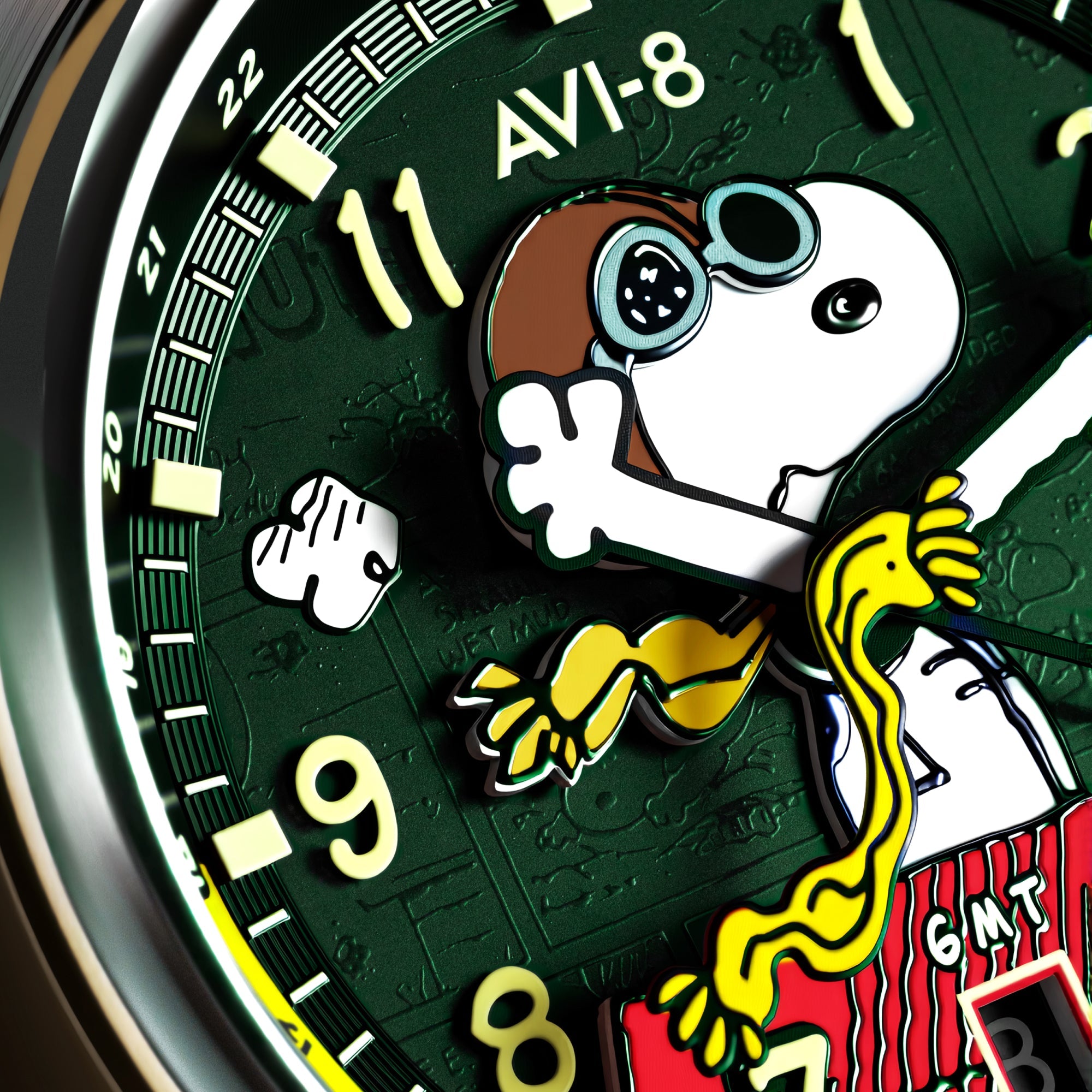 AVI-8 Kent Gmt Automatic Peanuts Snoopy Flying Ace Limited Edition Winter Green