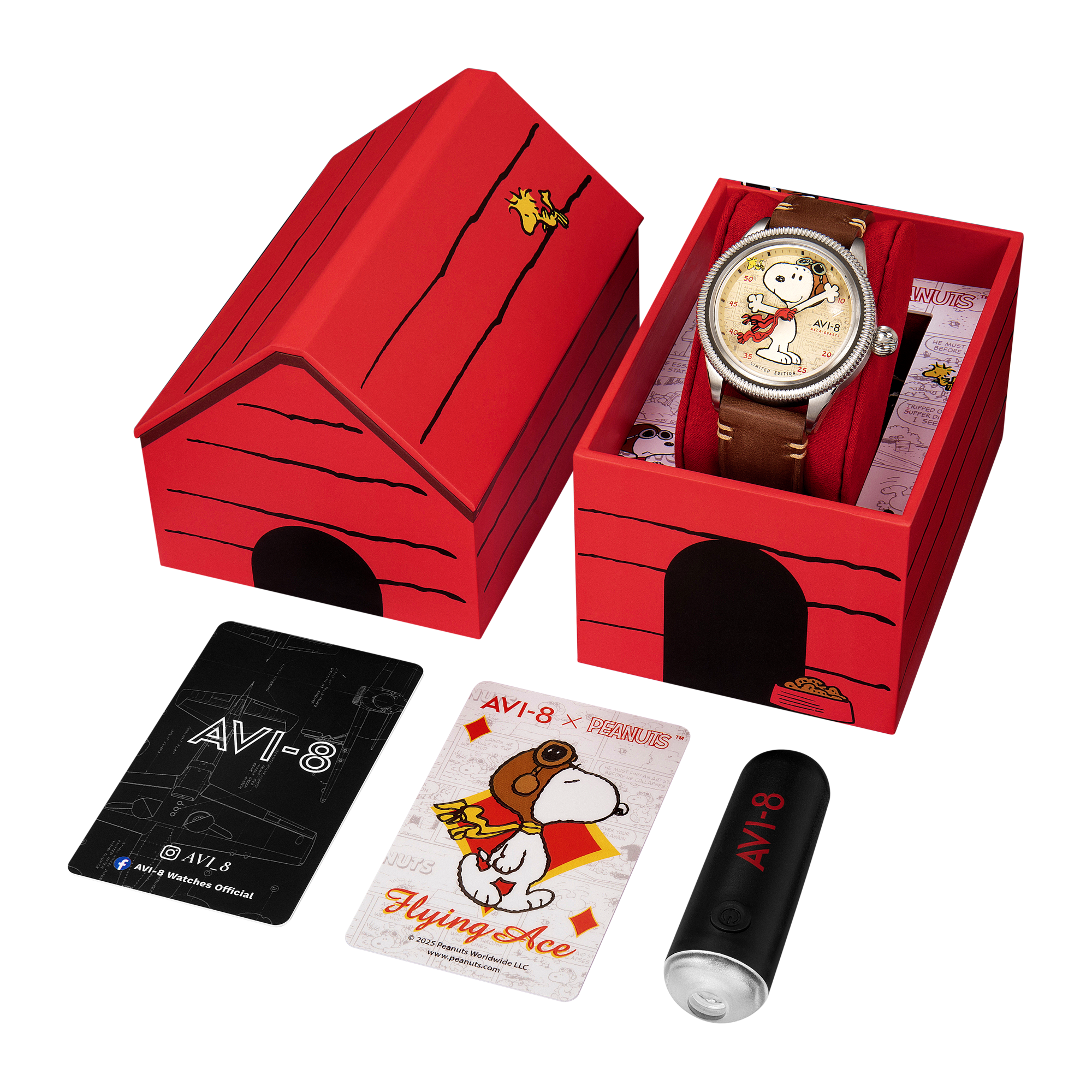 AVI-8 Flyboy Airmaster 40 Meca Quartz Peanuts Snoopy Flying Ace Limited Edition Camel Brown Av 4138 01