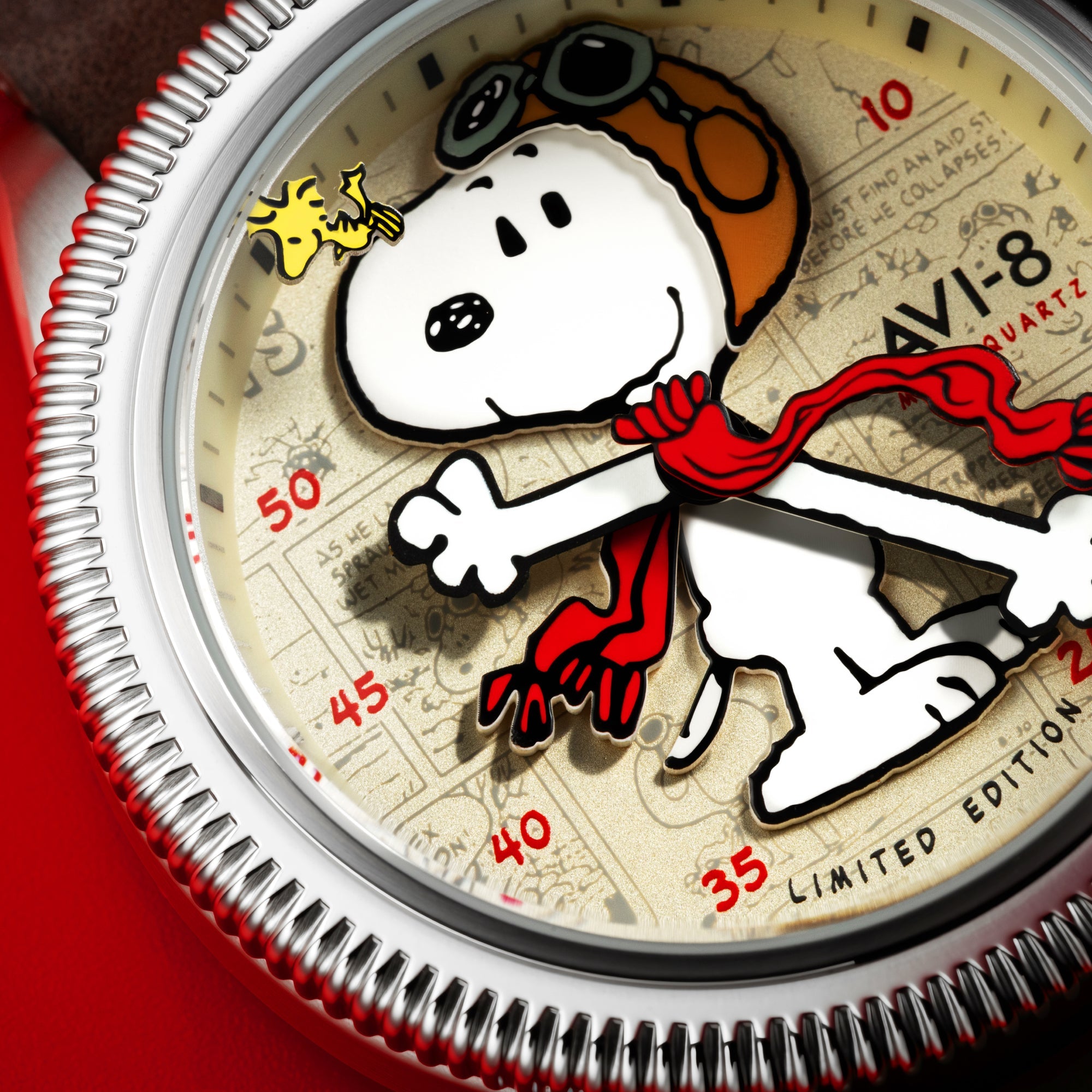 AVI-8 Flyboy Airmaster 40 Meca Quartz Peanuts Snoopy Flying Ace Limited Edition Camel Brown Av 4138 01