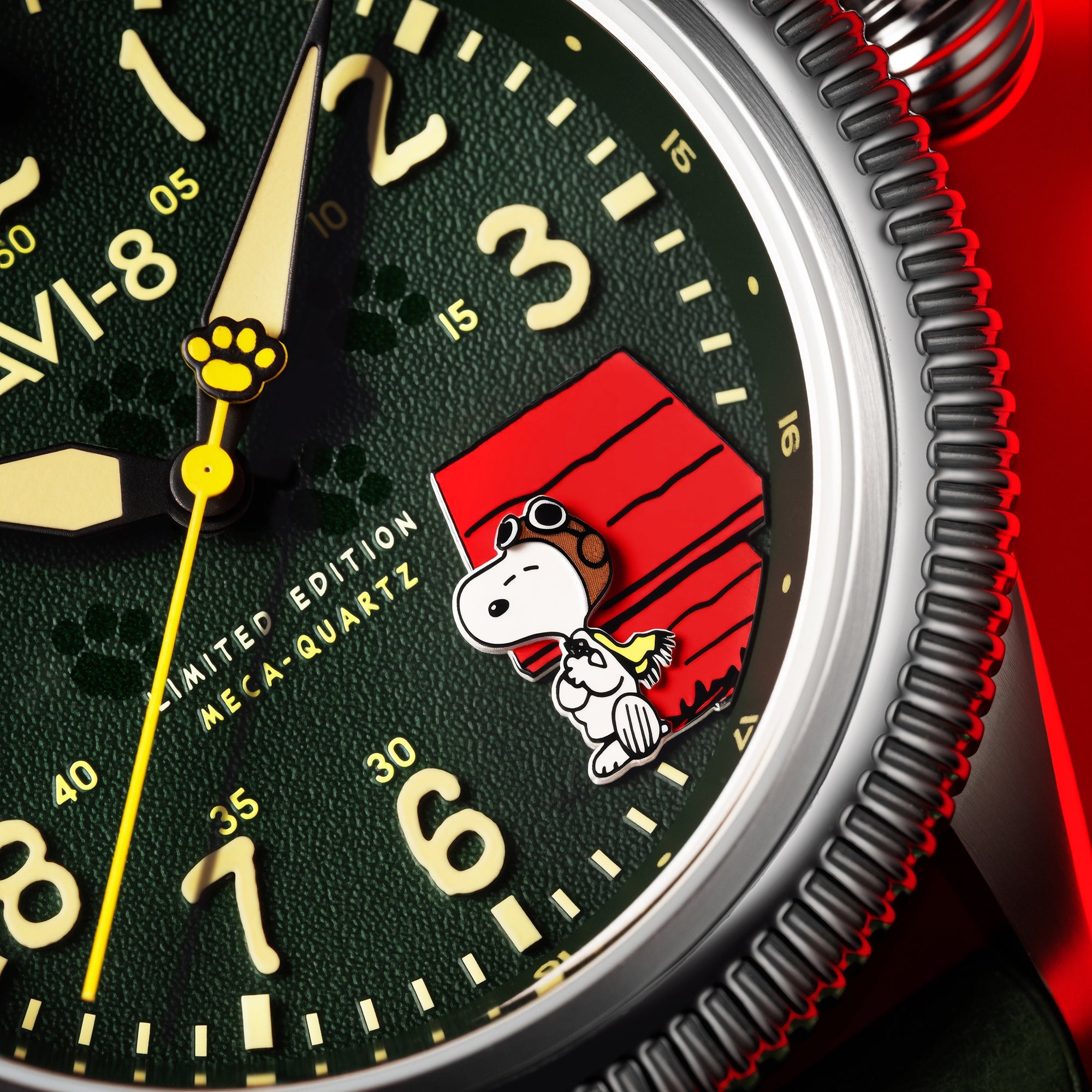 AVI-8 Flyboy Airmaster 40 Meca Quartz Peanuts Snoopy Flying Ace Limited Edition Doghouse Green Av 4139 01