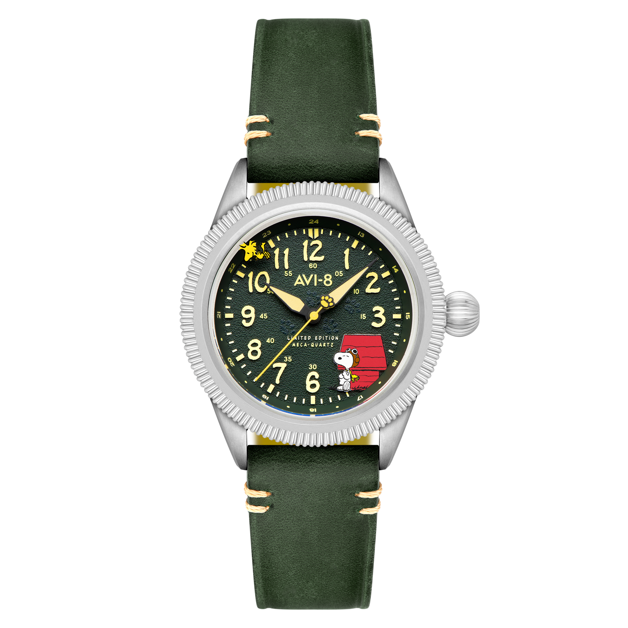 AVI-8 Flyboy Airmaster 40 Meca Quartz Peanuts Snoopy Flying Ace Limited Edition Doghouse Green Av 4139 01
