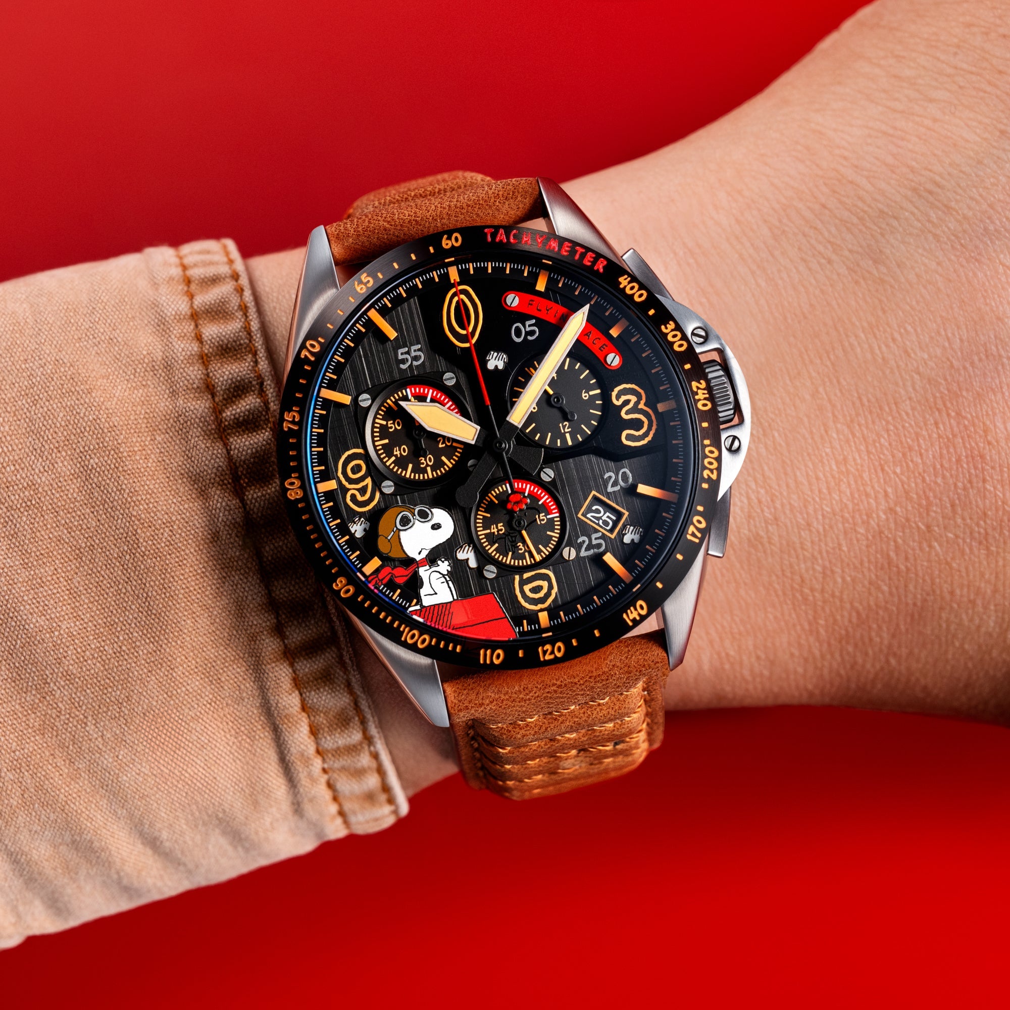 AVI-8 P 51 Mustang Blakeslee Chronograph Peanuts Snoopy Flying Ace Limited Edition Biplane Brown Av 4140 02