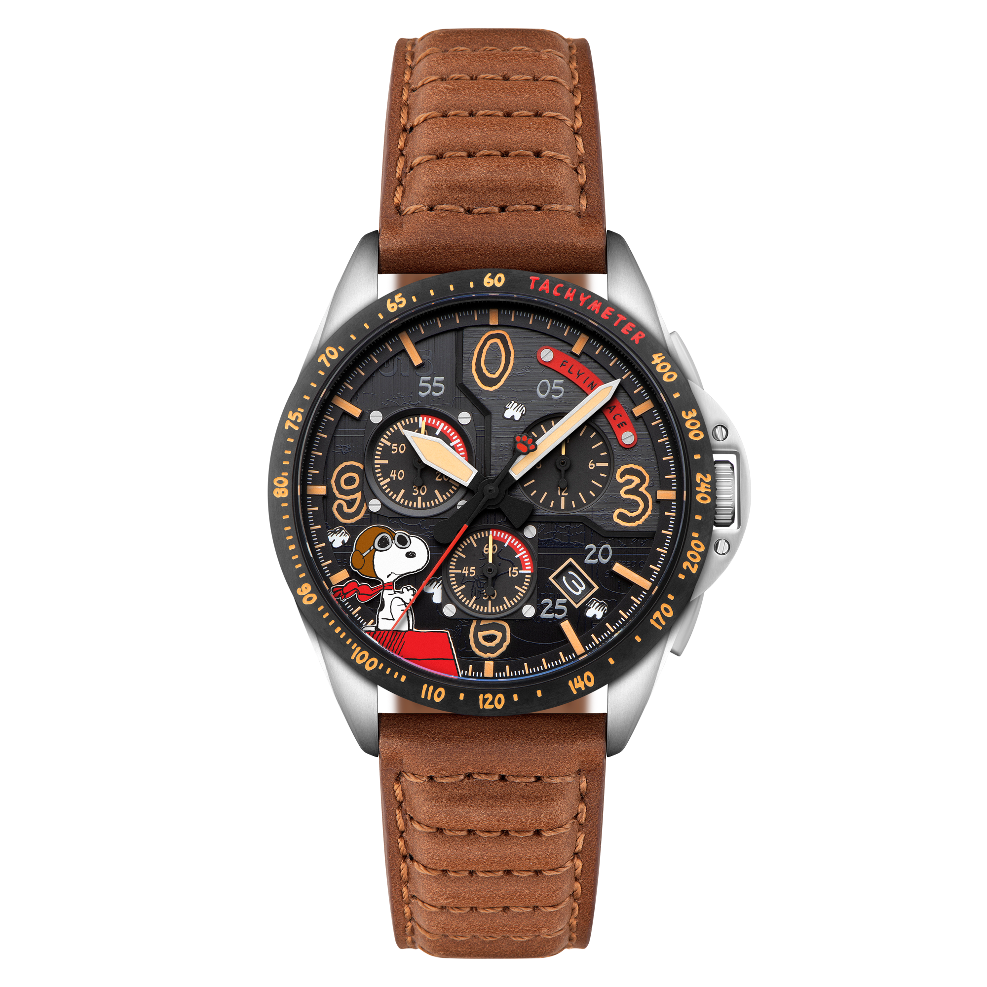 AVI-8 P 51 Mustang Blakeslee Chronograph Peanuts Snoopy Flying Ace Limited Edition Biplane Brown Av 4140 02