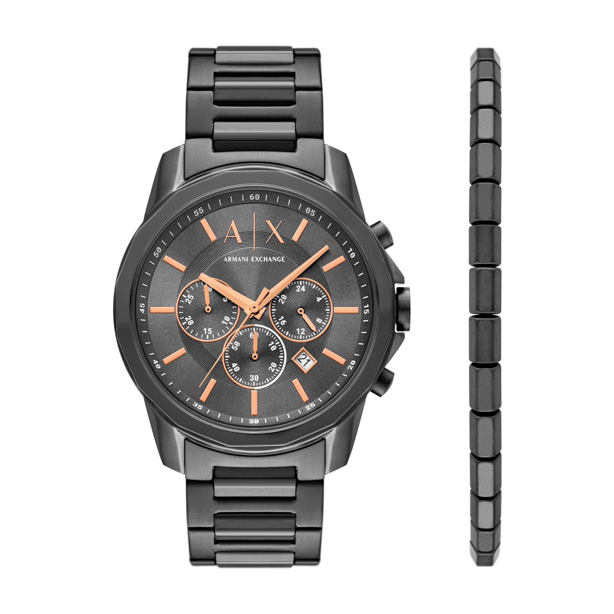 Armani Exchange Chronograph Gunmetal Dial and Steel Bracelet 44mm Men's Watch | AX7170SET