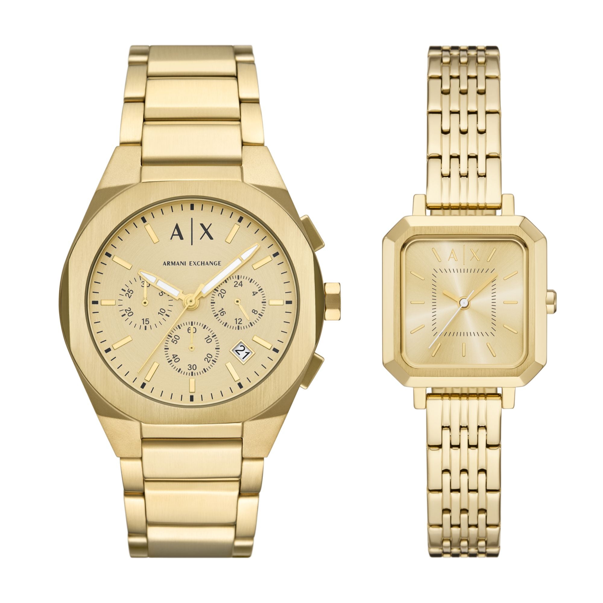 Armani Exchange Chronograph Gold Dial and Steel Bracelet 42mm Men's Watch | AX7171SET